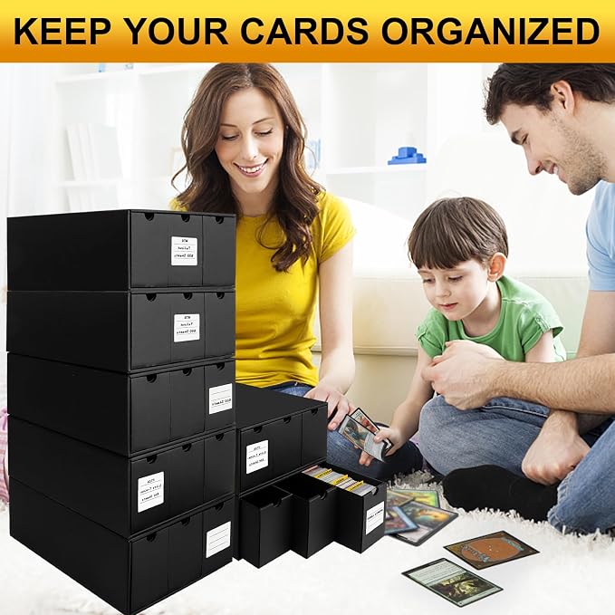 Trading Card Storage Box, Includes 21-600 CT Boxes & Card Dividers, + Trading Card Organizer for Collectible Card Games, for TCG, MTG, PTCG, Baseball Cards, with Labels & Tapes