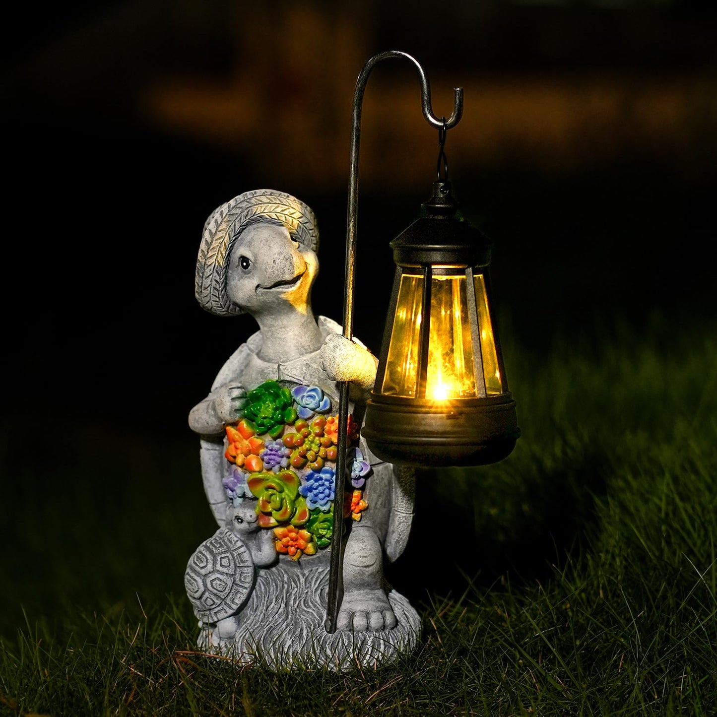 RS FURISON Solar Garden Outdoor Statue Turtle with Hanging LED Lantern —Outside Solar Turtle Decor for Garden,Home,Lawn,Yard, Balcony Ornament- Unique Housewarming Gifts
