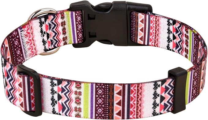 MarukoPet Dog Collar and Leash Set, Adjustable for Small Medium Large Dogs Puppy, Cute Design with Bohemia Floral Tribal Geometric Patterns Boys Girls Dog Collar(Pink Bohemia Set,S)