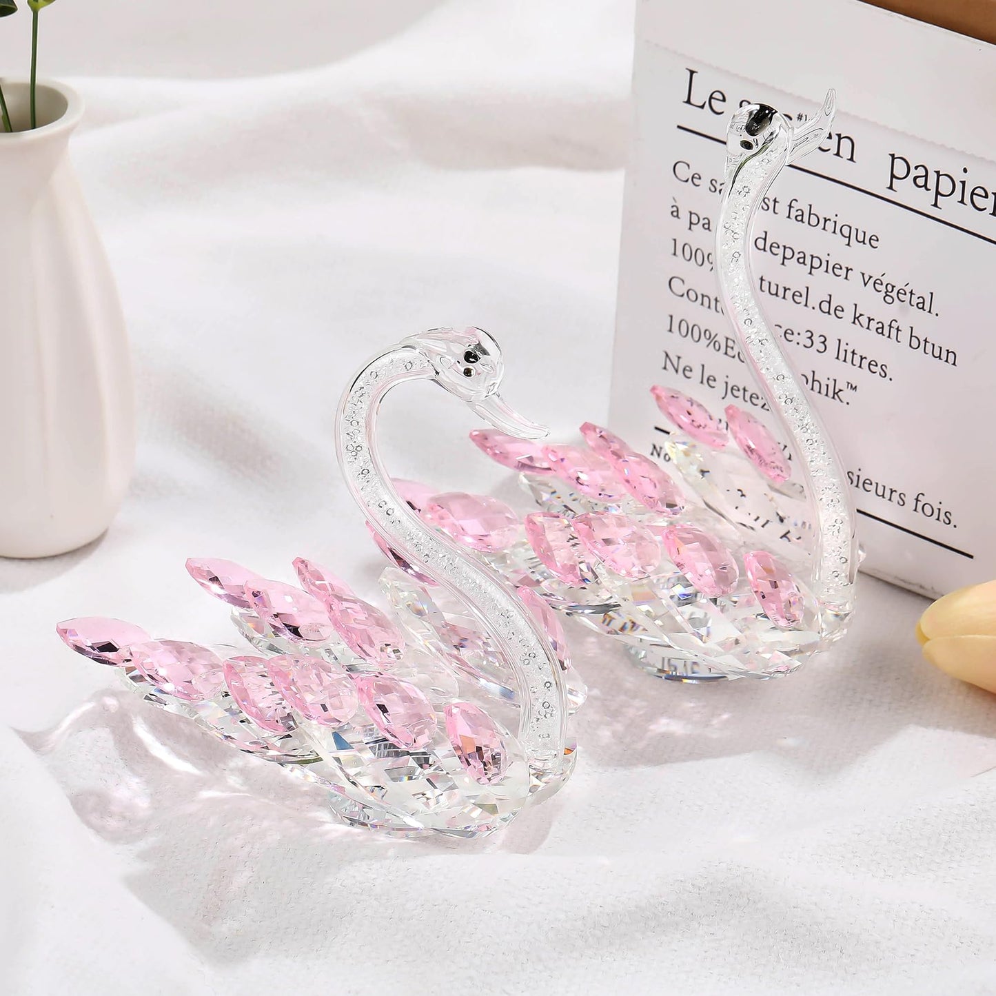 Set of 2 Crystal Pink Swans Anniversary Wedding Gifts for Women, Mom, Couple, Swan Figurines Collectibles Birthday Presents Keepsake for Parents Home Decor (6.5in Gift Boxed)