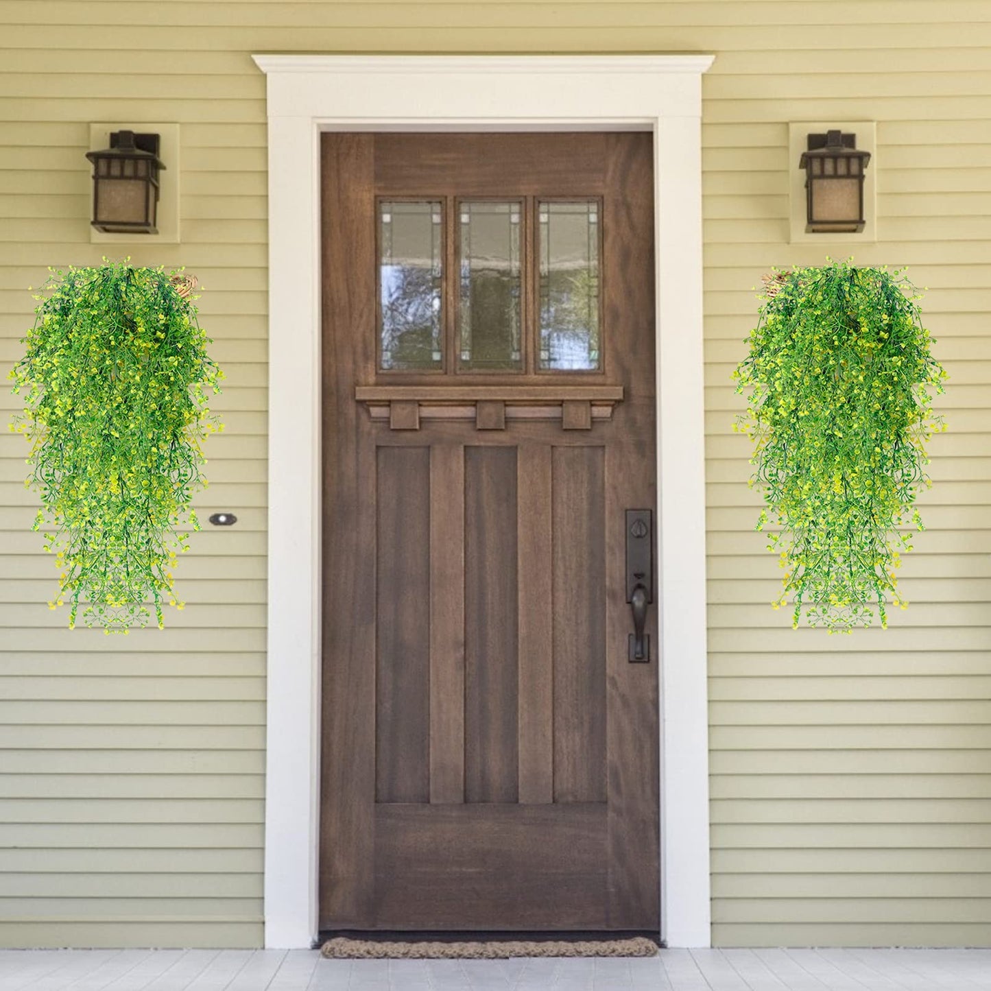 RECUTMS Artificial Plants Fake Hanging Plants for Outside Ivy Plant for Outdoor UV Resistant for Wall Indoor Hanging Baskets Wedding Garland Decor 4 Pack(Yellow 4P)