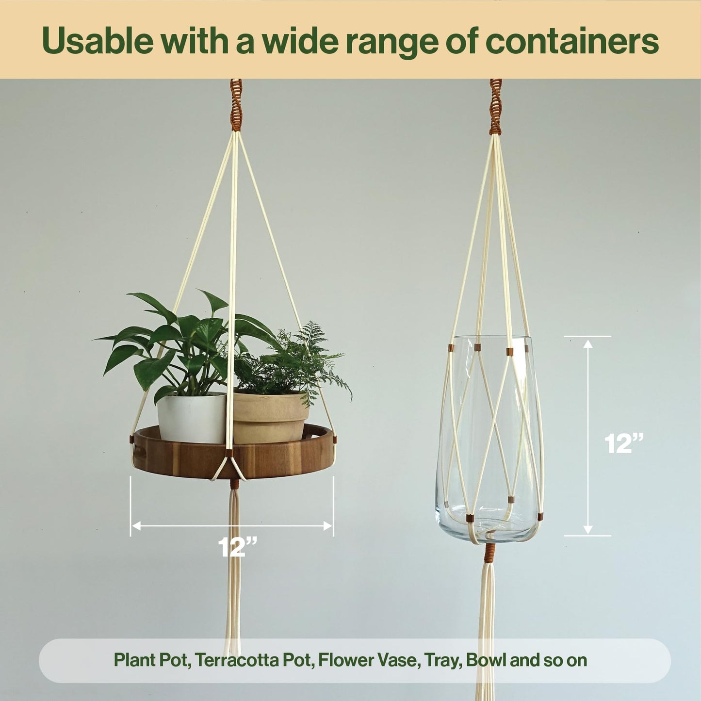 LET BE Macrame Plant Hanger Polyester Rope 42 Inch Outdoor Indoor Adjustable Hanging Planter for up to 10 Inch Plant Pot Modern Boho Home Decor (1, Ivory/Burnt Orange)