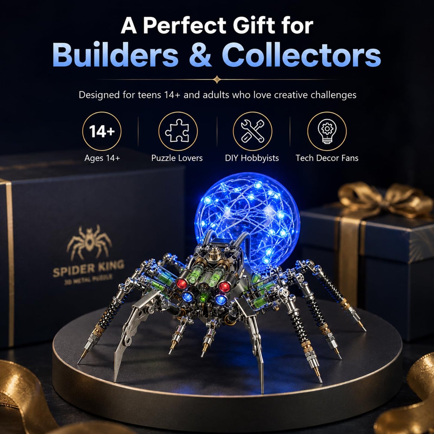 3D Metal Puzzle for Adults,Spider Puzzle Building Set,3D Metal Model Kit, Brain Teaser Puzzles DIY Assembling for Stress Relief - High end Men's Gift