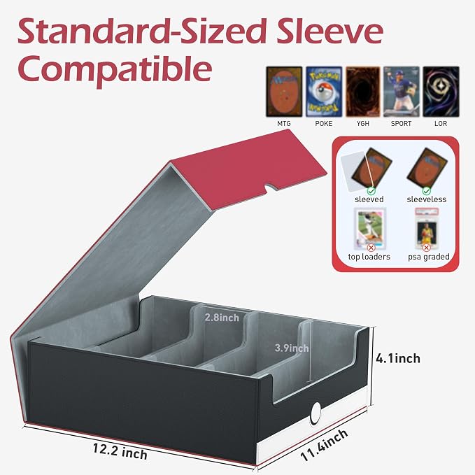 4-Row【3200+】 Trading Card Storage Box, Card Organizer Holder with 24 Dividers, Case Fit for MTG TCG Magic Commander Deck Playing Cards, Deck Box for Sport Card