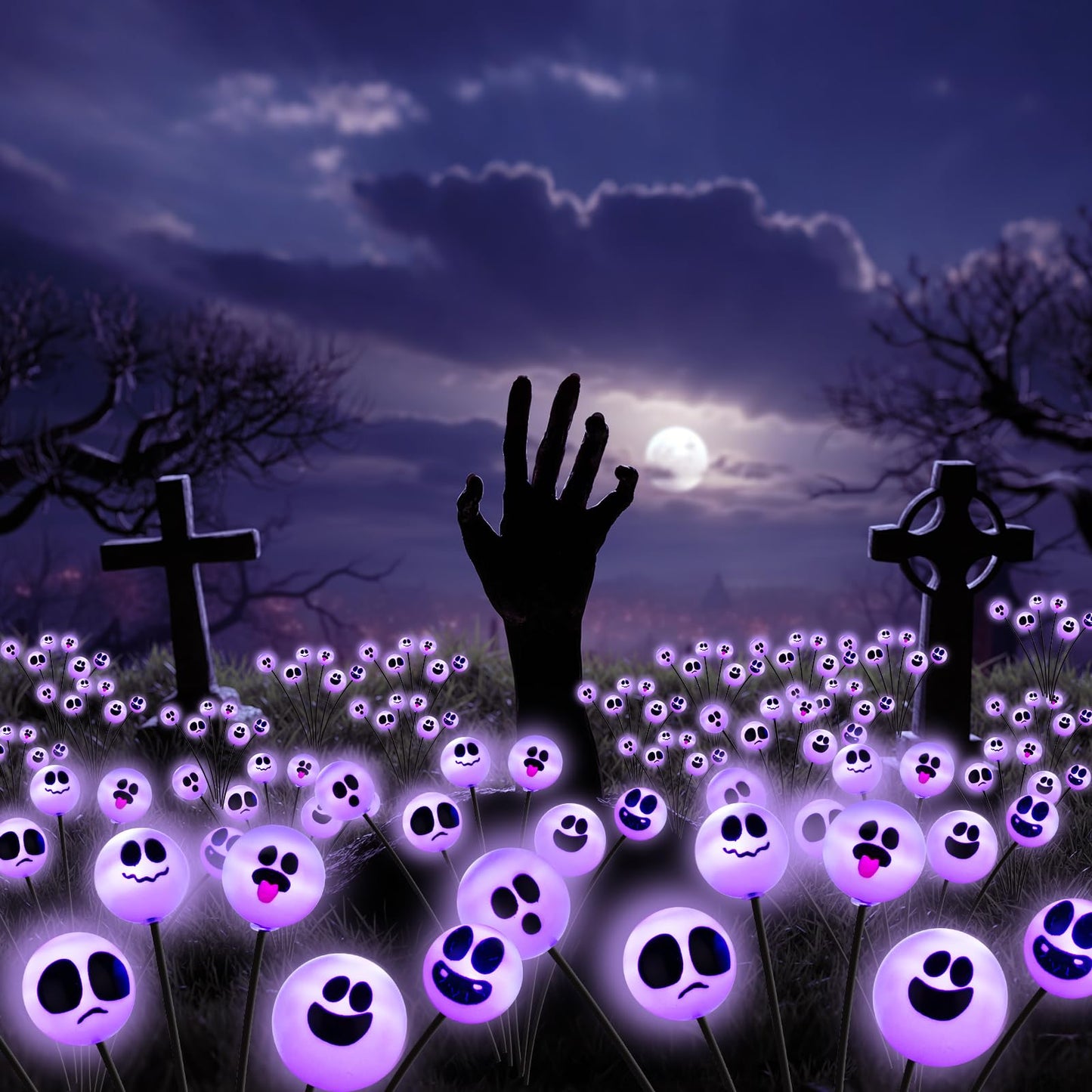 Tuanse 4 Pcs Outdoor Halloween Decorations Waterproof Halloween Solar Lights Scary Ghost Lights for Garden Yard Lawn Pathway (Purple)