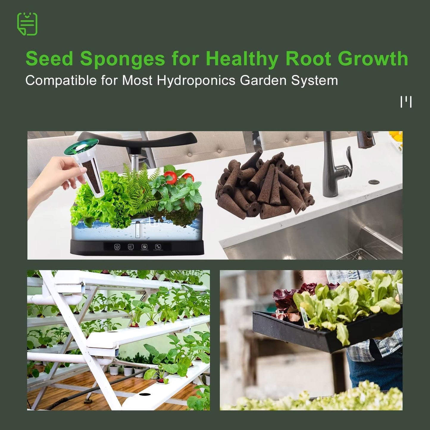 YBB 100PCS Grow Sponges, Hydroponic Seed Starter Pods Sponges Compatible with Aerogarden, Rapid Rooter Starter Plugs for Hydroponic Indoor Garden System