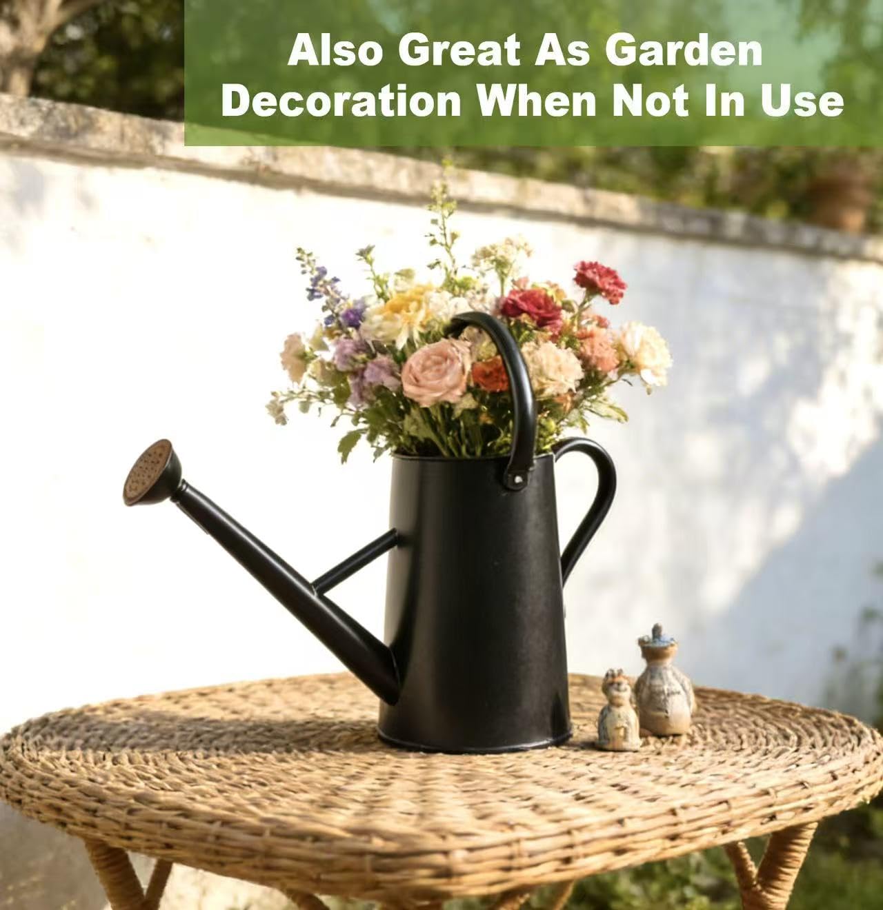 Watering Can for Outdoor&Indoor Plants,1.5 Gallon(5.7L) Metal Watering Can with with Removable Spout,Large Galvanized Steel Garden Flower Water Can Watering Pot with 2 Handles ,Black