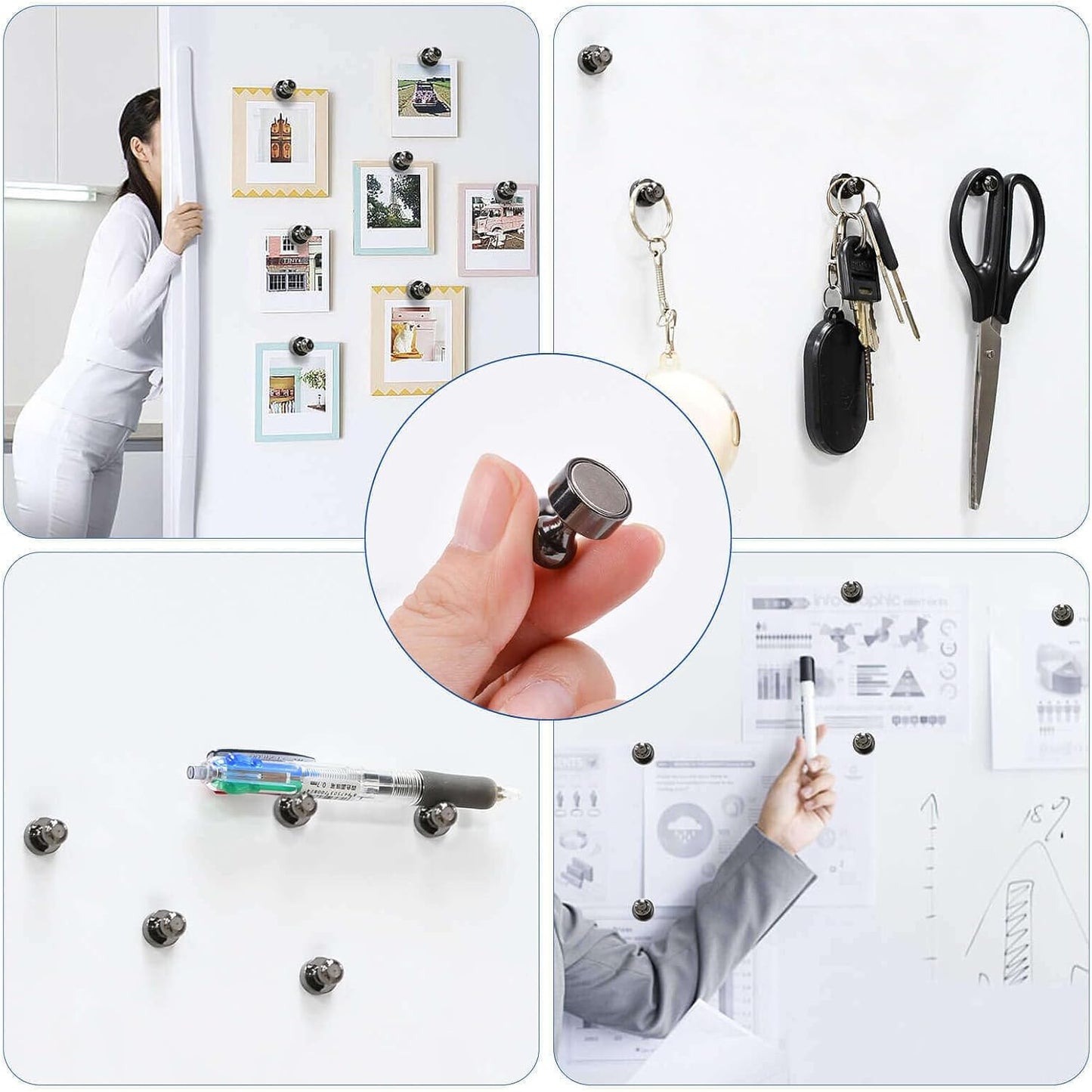 Black Strong Fridge Magnets, Small Refrigerator Magnets, Push Pin Magnet s for Whiteboard, Decorative Whiteboard Magnets for Classroom, Kitchen Accessories, Dry Erase and Map