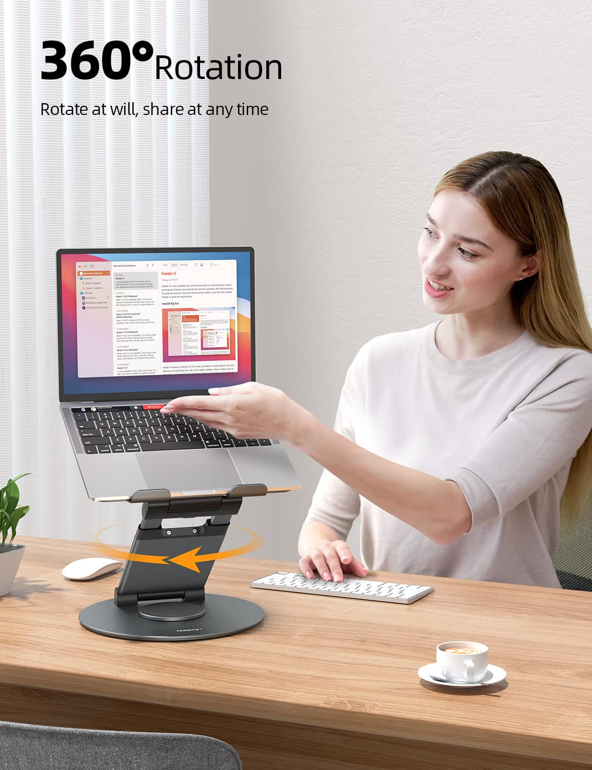 Nulaxy Telescopic 360 Rotating Laptop Stand for Desk Adjustable Height Swivel Pull Out Design Ergonomic Laptop Riser Standing Desk Converter Fits All 10-17" Laptops Computer MacBook, Gray