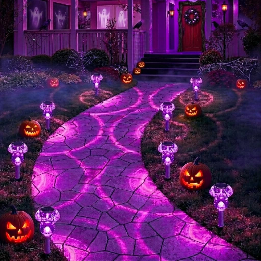 Solar Lights Outdoor, 8 Pack Mushroom Lights Outside Waterproof, Solar Powered LED Lighting for Garden, Yard, Landscape, Path, Pathway, Lawn, Walkway, Driveway, Backyard Halloween Decor (Purple)