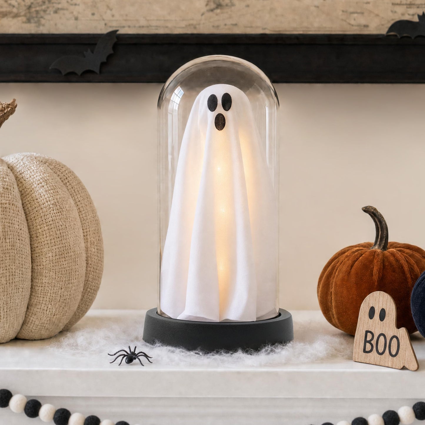 Halloween Decor-Halloween Decorations Indoor-Light Up Ghost in Glass Cloche-Cute Ghost with Light for Home Kitchen Mantel Tabletop Party Decor and Holiday Decorations