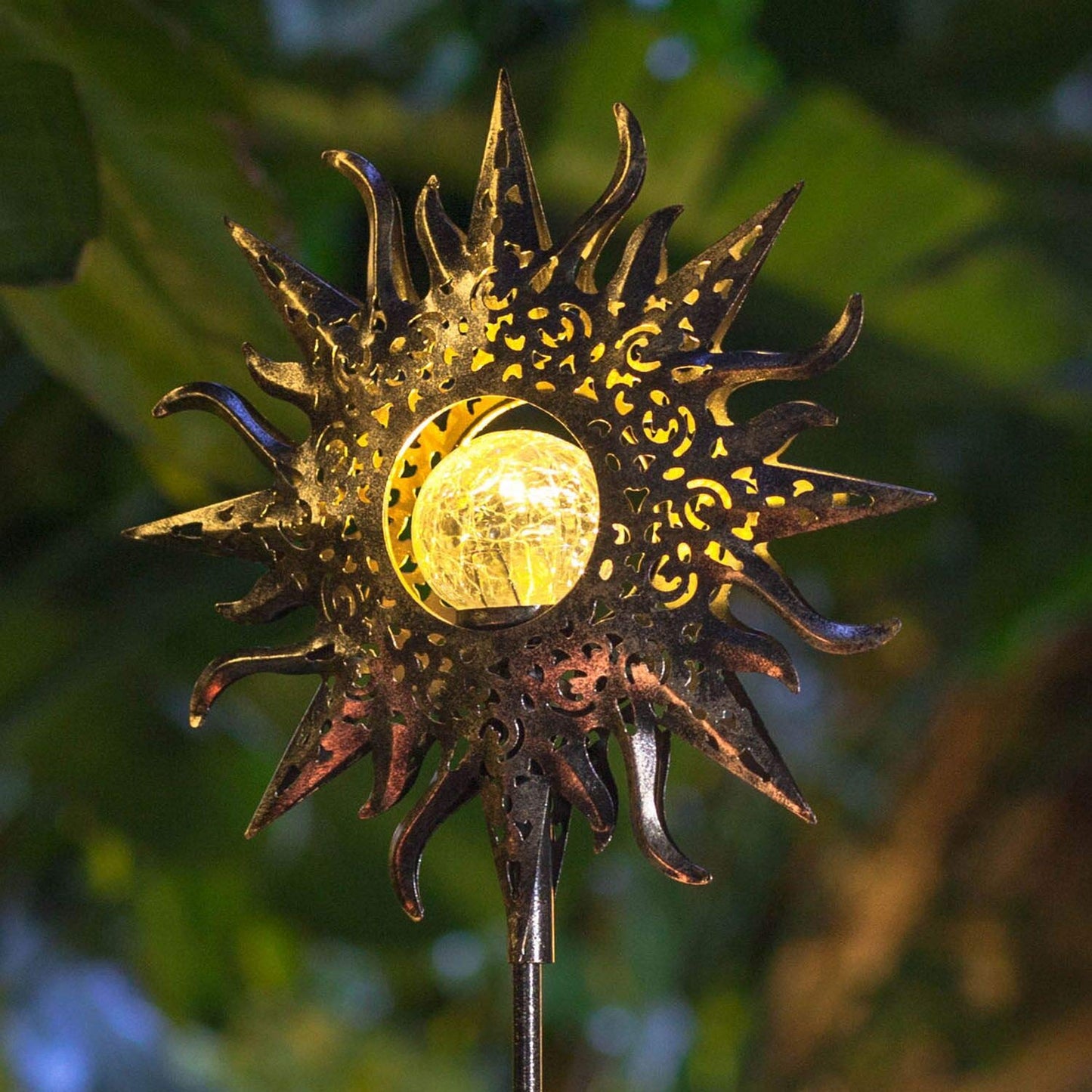 HOMEIMPRO Large Sun Solar Garden Decor Lights Outdoor Garden Gifts Mom Dad, Crackle Glass Metal Stake Backyard Decor, Waterproof LED Lights for Lawn Patio Ornaments, Mothers Day Gifts for Women