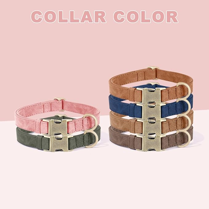 Genuine Leather Dog Collar - Adjustable Pet Collar with Quick Release Metal Buckle, Soft Skin Friendly Real Leather Collar for Small, Medium, Large Dogs (Pink, L:Fit 15-23" Neck)