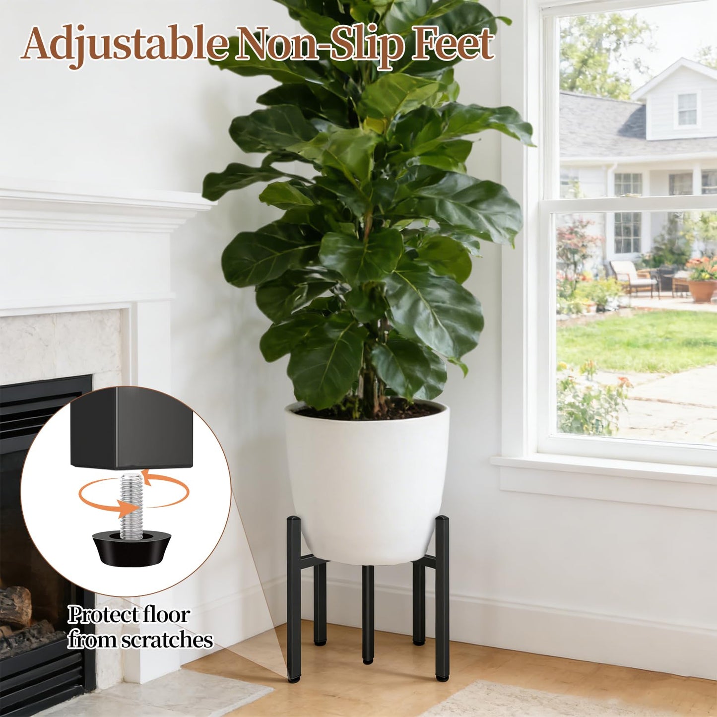 LUBORN Plant Stand Indoor Outdoor, 2 Pack Adjustable Plant Stands Fit for 15–20-Inch Large Plants, Mid-Century Metal Planter Stand, Heavy-Duty Single Modern Plant Holder for Living room, Patio