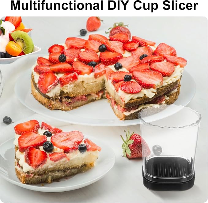 Strawberry Slicer:Fruit Slicer Cup Veggie Salad Speed Cutter for Strawberries Egg Banana Mushroom Cucumber Kiwi the Kitchen Portable Slicing Tool (Black)