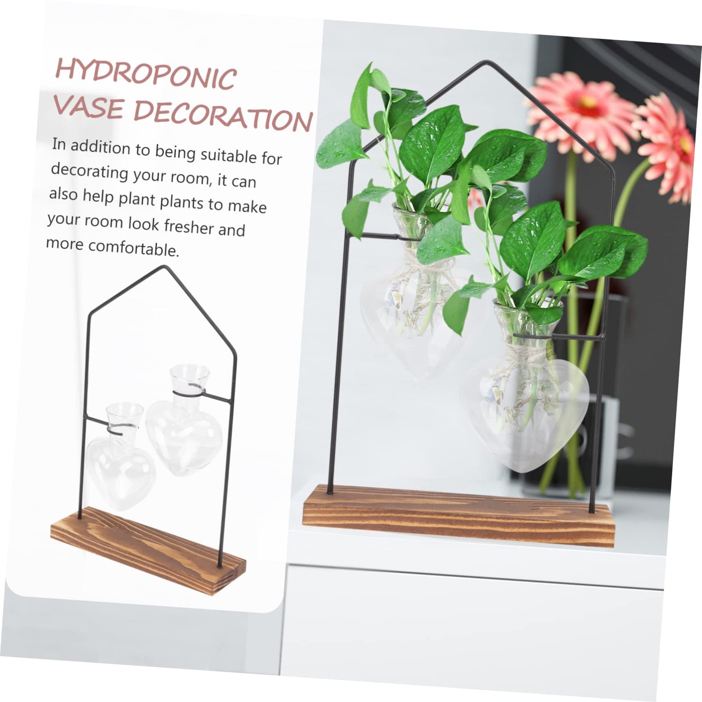 YARNOW 1set Glass Hydroponic Planter Iron Stand for Indoor Plant Terrarium Elegant Decoration for Home Office and Events Unique Scandinavian Design