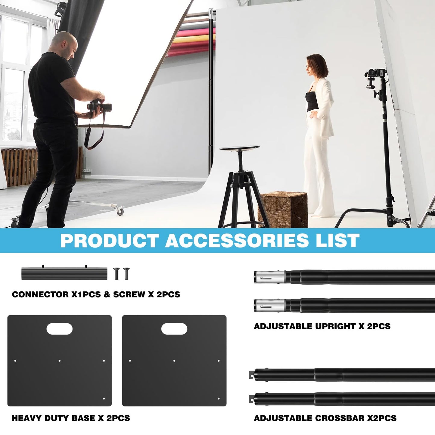 Gsskny Pipe and Drape Backdrop Stand, 10x10ft Heavy Duty Backdrop Stand with Metal Base, Adjustable Height & Width, Black Background Holder for Wedding Photography Birthday Party Baby Shower Decor(Capacity of up to 25 lbs)