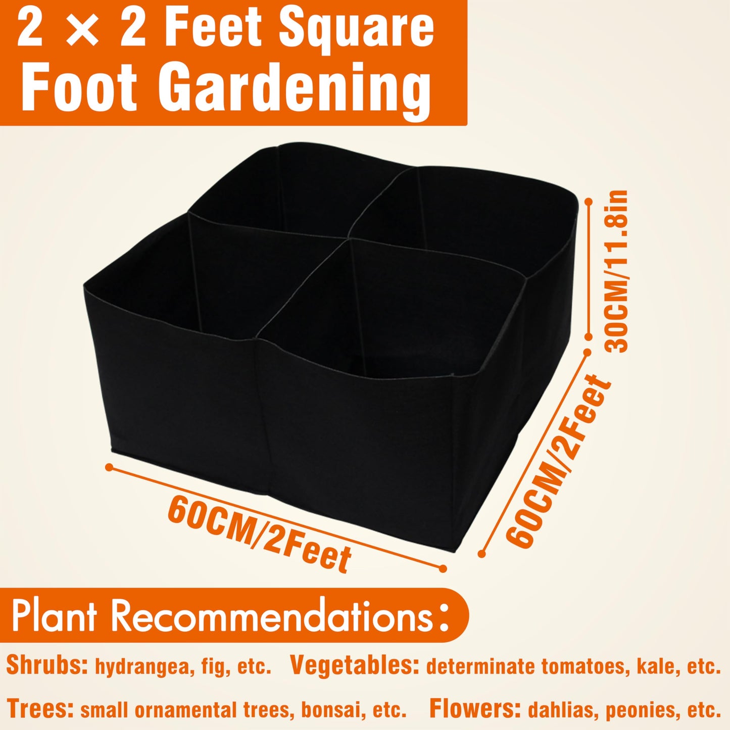 Gardzen 2 Pack Fabric Raised Garden Beds, 2x2x1 FT – 4 Grids Grow Bed for Square Foot Gardening, Planting Box for Vegetables, Herbs, Flowers