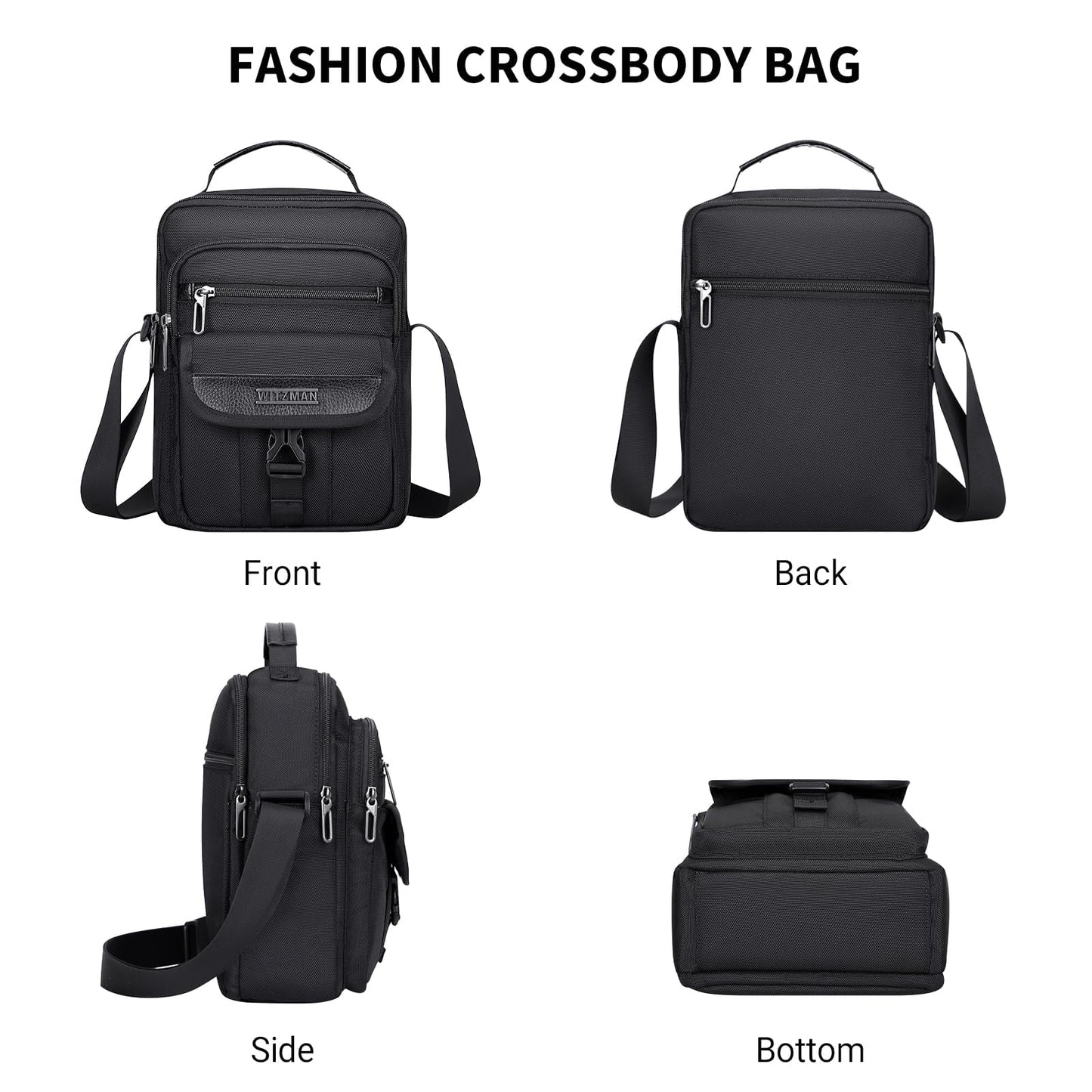 WITZMAN Crossbody Bags for Men Travel Shoulder Bag Lightweight Man Purse Small Casual Messenger Bag for Work Traveling(B699 Black)
