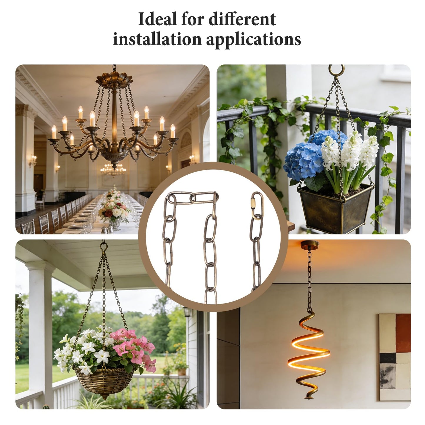 Chandelier Chain 6/10/15 Feet SANGLE SOPFFY Light Fixture Chain for Chandelier or Swag Light Fixtures,Lighting Chain Extension with Link Locks, Plant Hanging Chain(Bronze, 6 Feet)
