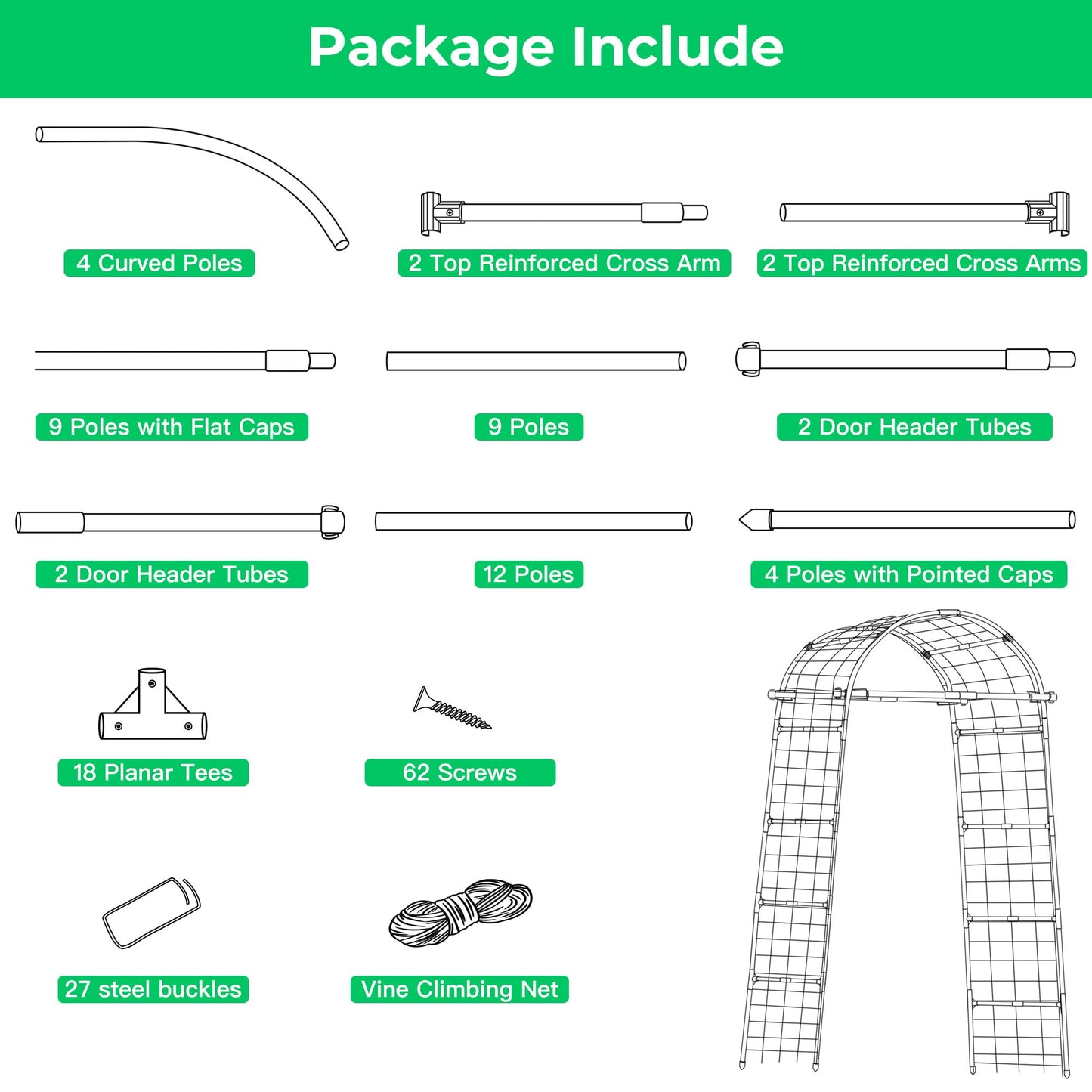Garden Arch Trellis for Climbing Plants, 82 Inch Tall Grape Trellies for Outdoor,Flower Vegetable Tomato Cucumber Trellis with Clamp Netting, Metal Vine Plants Support for Wedding Garden Decoration
