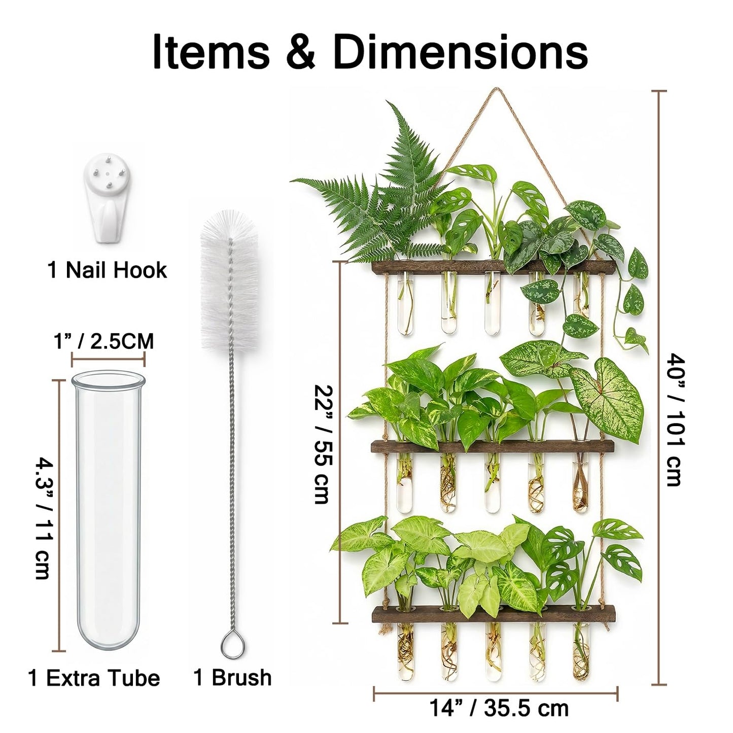 Unijoy Glass Hanging Plant Propagation Station - 3-Tier Wall Planter with Hydroponic Tube Vases - Stylish Indoor Terrarium for Tiny Home Office Decor & Ideal Gift for Plant Lovers