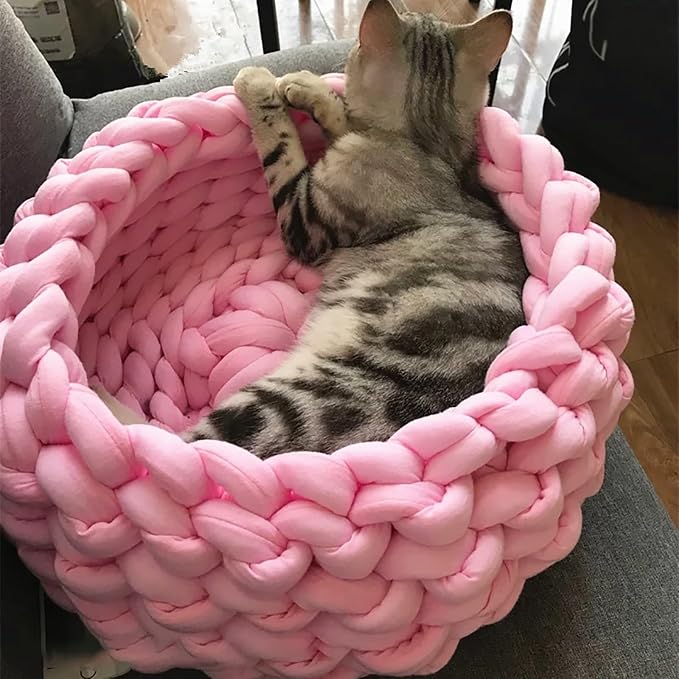 Woven Dog Bed Basket, Knitted Cotton Cat Bed Round Washable Woven Cat Pet Bed Chunky Dog Basket, Orthopedic, Chunky Knit Dog Nest,Dog Bed,Dog Cave,Dog Bedding(Green 1,17")