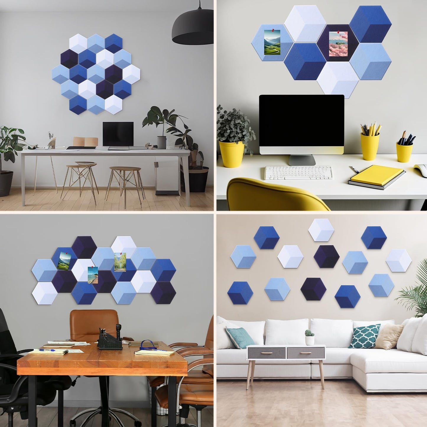 Tegeme Blue 16 Pcs 6.7 x 5.9 Inches Hexagon Felt Cork Board Tiles for Walls Back to School Self Adhesive DIY Hexagon Wall Panels Notice Bulletin Board for Office Home Stickers Photos Display