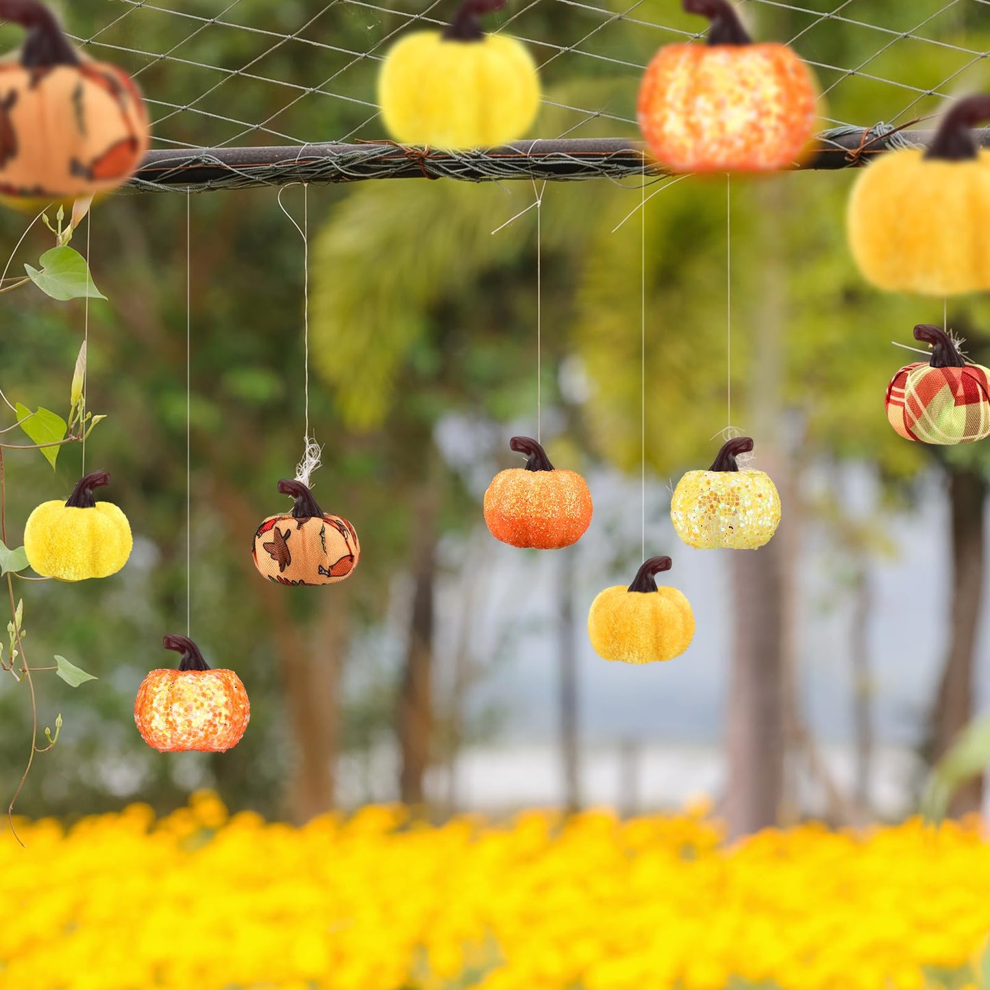 Leinuosen 49 Pcs Thanksgiving Fall Tree Ornaments Thanksgiving Pumpkin Hanging Ornaments Autumn Fabric Pumpkin for Farmhouse Harvest Christmas Party(Classic)