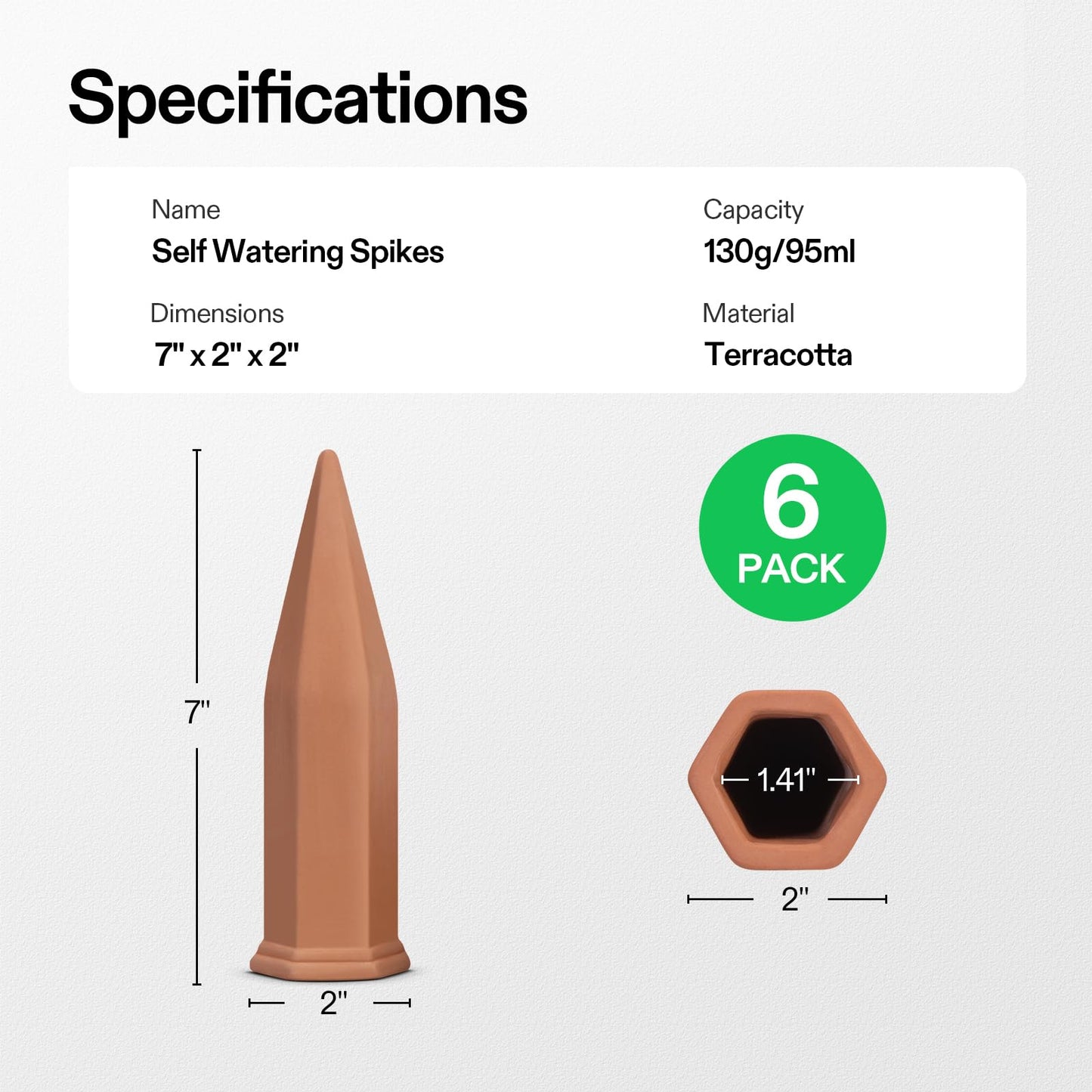 VIVOSUN 6-Pack Self-Watering Spikes, Hexagonal Terracotta Watering Stakes, Auto-Water Device, Planter Insert for Indoor & Outdoor Potted Plants