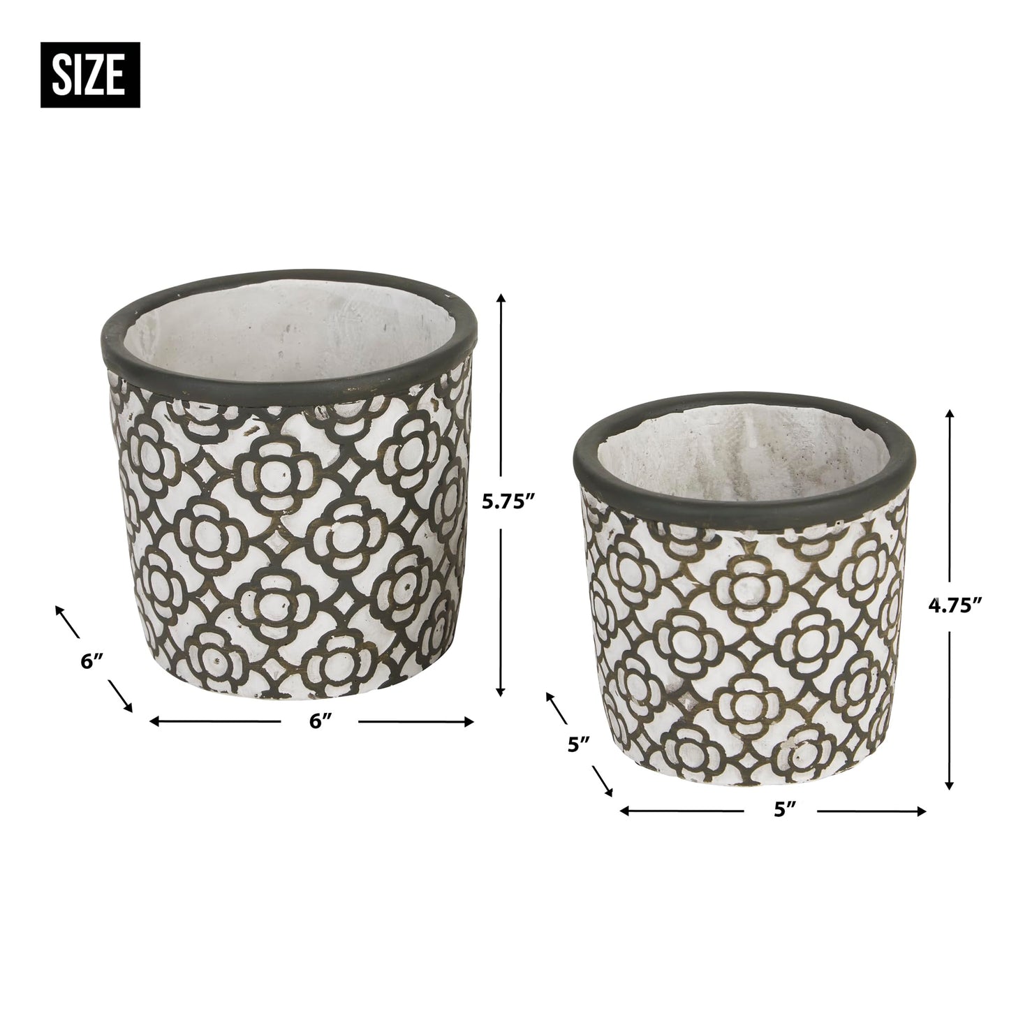 Dark Gray Lattice Cement Flower Pot (Set of 2)