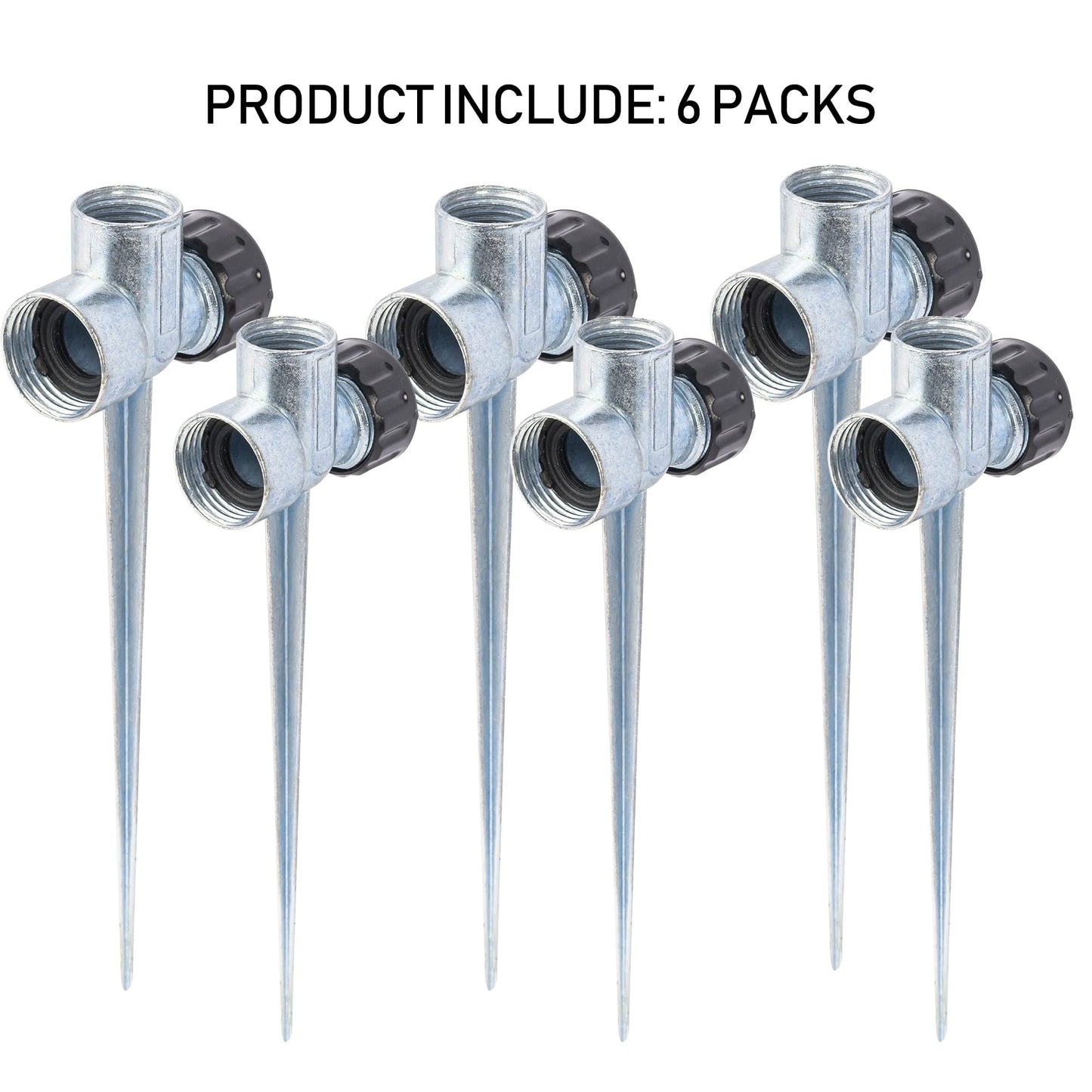 Hourleey 6 Pack 1/2 inch Zinc Alloy Lawn Sprinkler Spike Base, Water Flow Thru Sprinkler for Yard, Lawn, Garden and Grass Irrigation