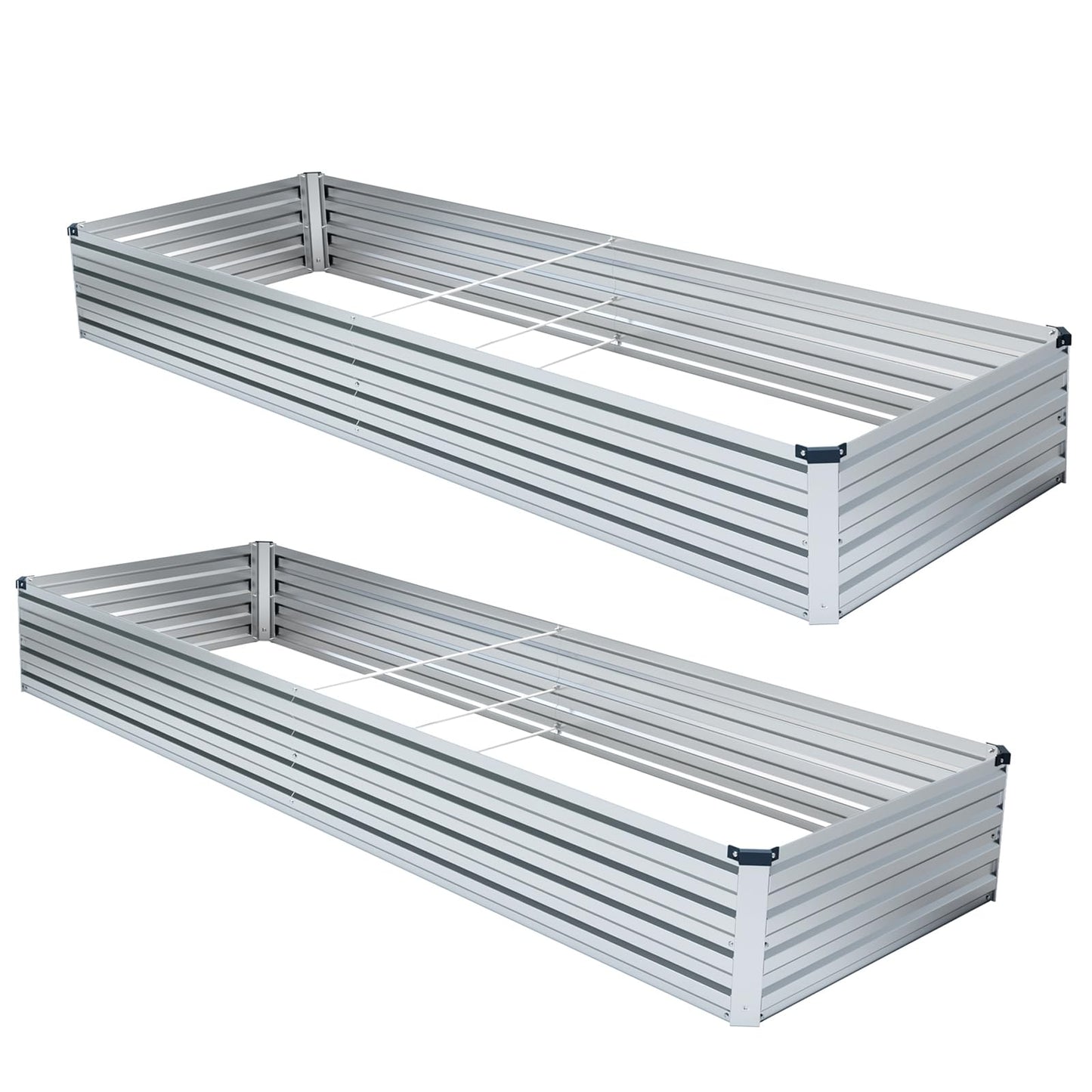 Meberam 2 Pack 6x3x1FT Galvanized Raised Garden Bed Kit, Outdoor Metal Planter Box for Vegetables, Bottomless Rectangular Gardening Bed with Support Rods, Tool-Free Assembly, Silver