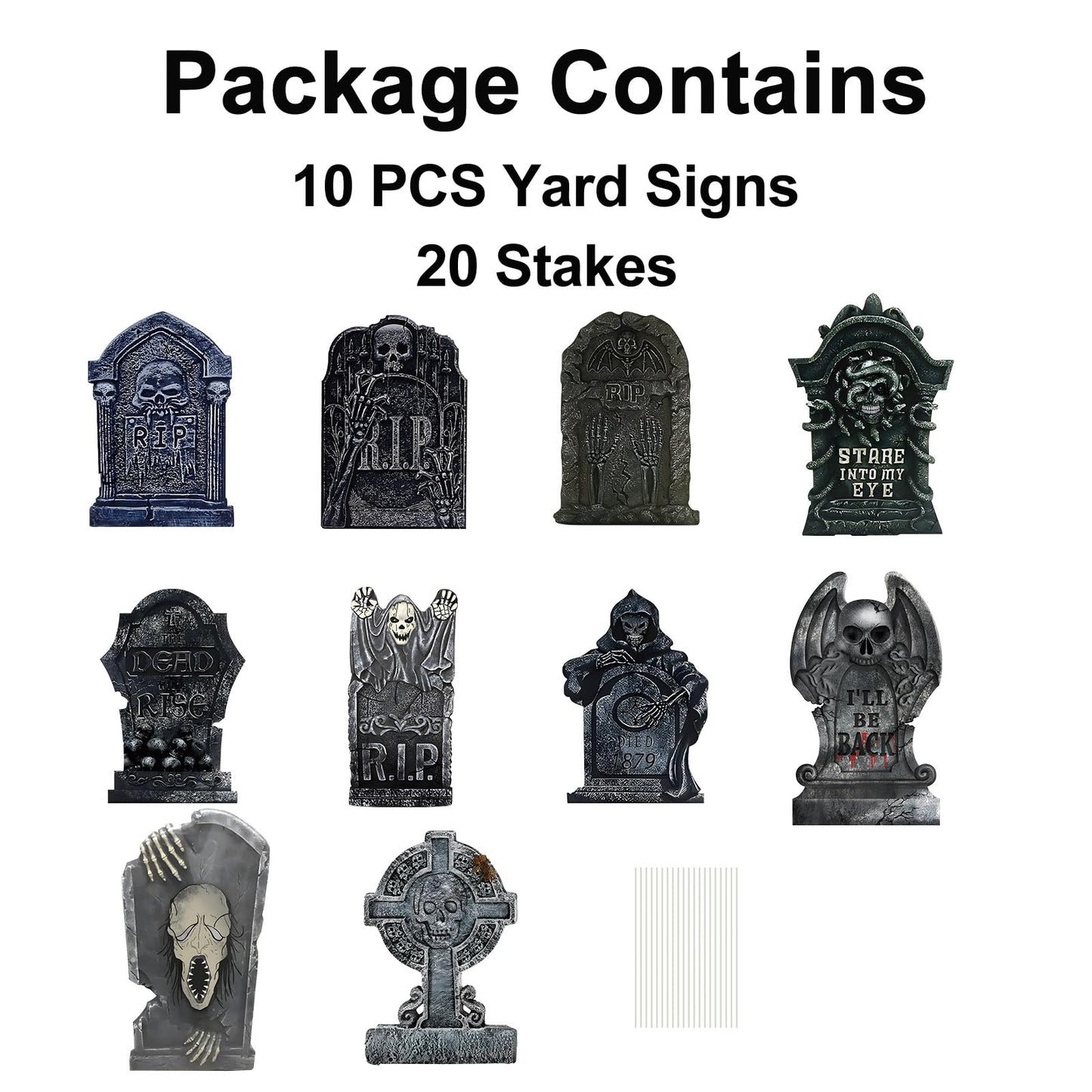 GameXcel 10PCS Halloween Tombstone Decorations Gravestone Decor for Graveyard Headstone Yard Signs Outdoor Lawn Yard Garden Decorations Halloween Yard Stakes