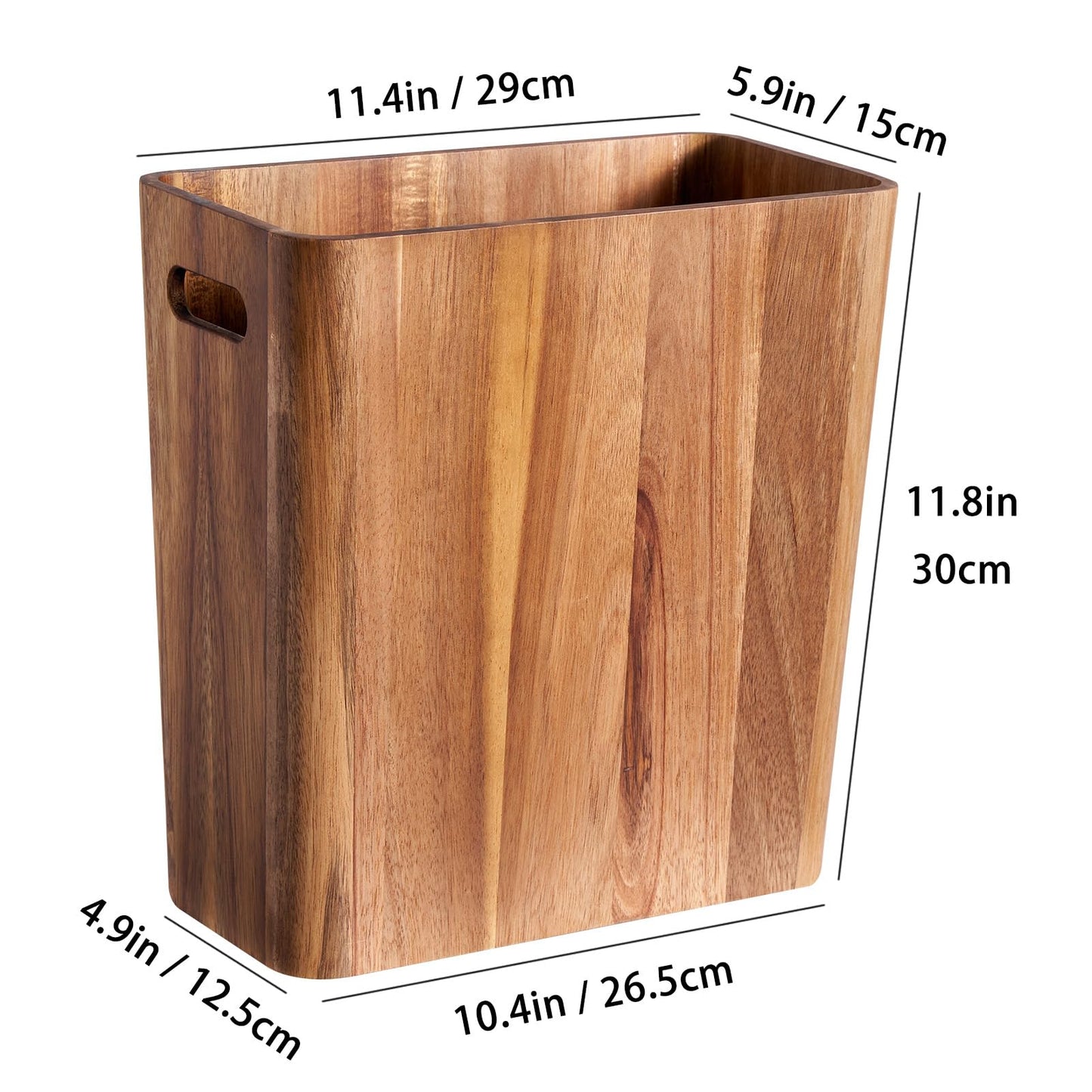 LiTY 3 Gallons Wooden Wastebaskets, Solid Acacia Wood Waste Basket with Handles, Rectangular Trash Can, Garbage Bin for Bedroom, Bathroom, Kitchen, Living Room, Office Decorative