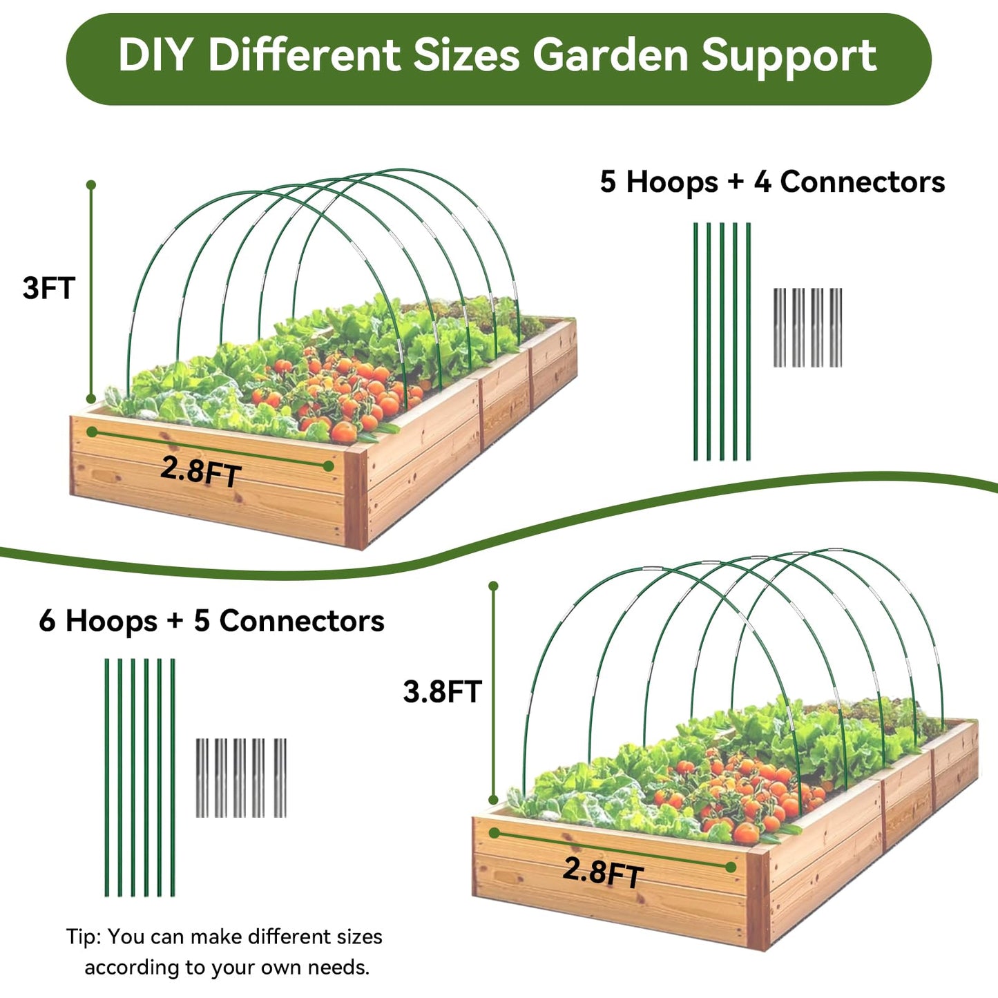 Garden Netting Kit for Raised Beds, 10x30FT Ultra Fine Mesh Netting& 6 Sets of 8FT Fiberglass Garden Hoops, Row Cover Insect Netting for Vegetable Plant Fruit Flowers Protection