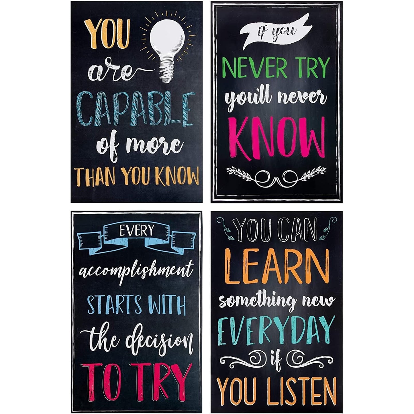 Juvale 20-Pack 13x19 in Motivational Classroom Posters - Chalkboard-Style Wall Decor, Classroom Decor, Bulletin Board Decorations, School Supplies for Teachers, Growth Mindset Posters