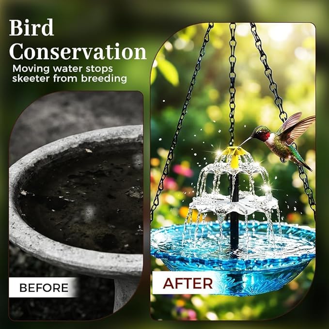 Solar Cascade Hanging Bird Bath Fountain, 2026 Upgraded Hanging Bird Bath with Flowing Water for Outdoors Garden Patio Backyard Lawn Decor (Purple)