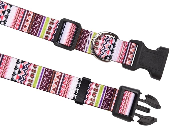MarukoPet Dog Collar, Adjustable for Small Medium Large Dogs Puppy, Cute Design with Bohemia Floral Tribal Geometric Patterns Boys Girls Dog Collar(Pink Bohemia-S)