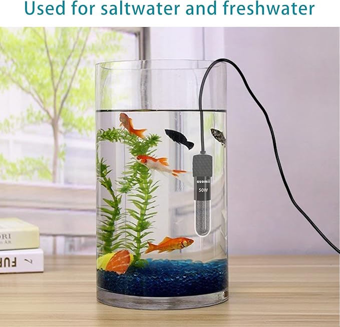 Small Submersible Aquarium Heater,Adjustable Mini Fish Tank Heater 25/50/100/150/200/300 Watts with External Temperature Controller, LED Display, Smart Memory, Used for 1-60 Gallons (50W)