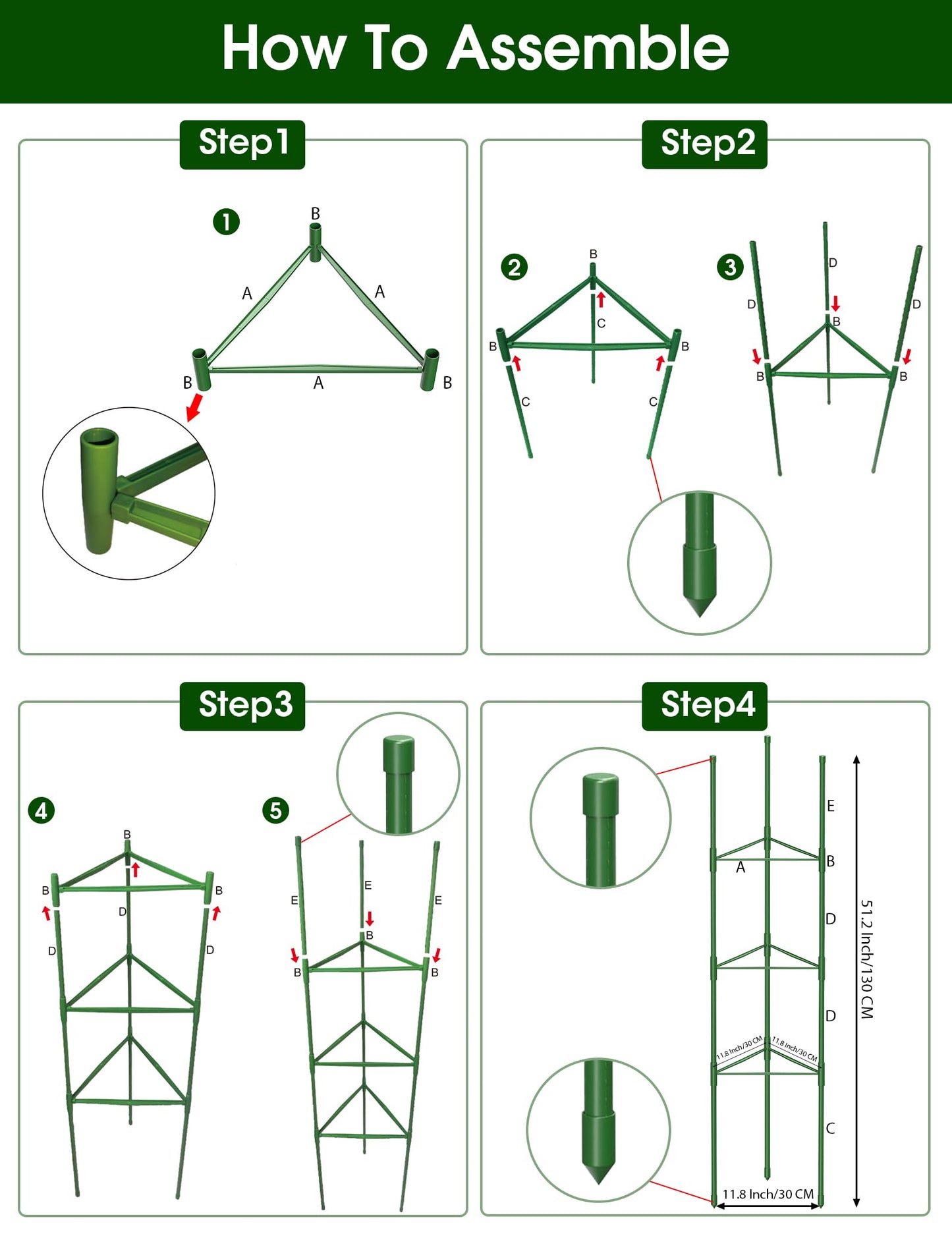 Tomato Cages,6 Pack MQJIAZHI 51.2inch Adjustable - Rust-Proof Tool-Free Trellis for Raised Garden Bed & Climbing Plants