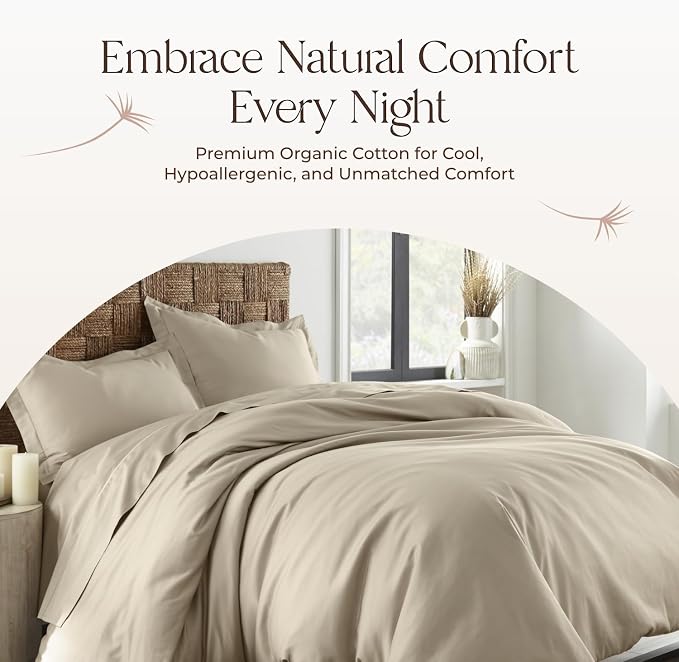 100% Organic Cotton Duvet Cover King Size - Naturally Soft Lightweight & Cooling Duvet Cover Set with Decorative Shams - Premium GOTS Certified 300 Thread Count Sateen Weave (Dune, King)