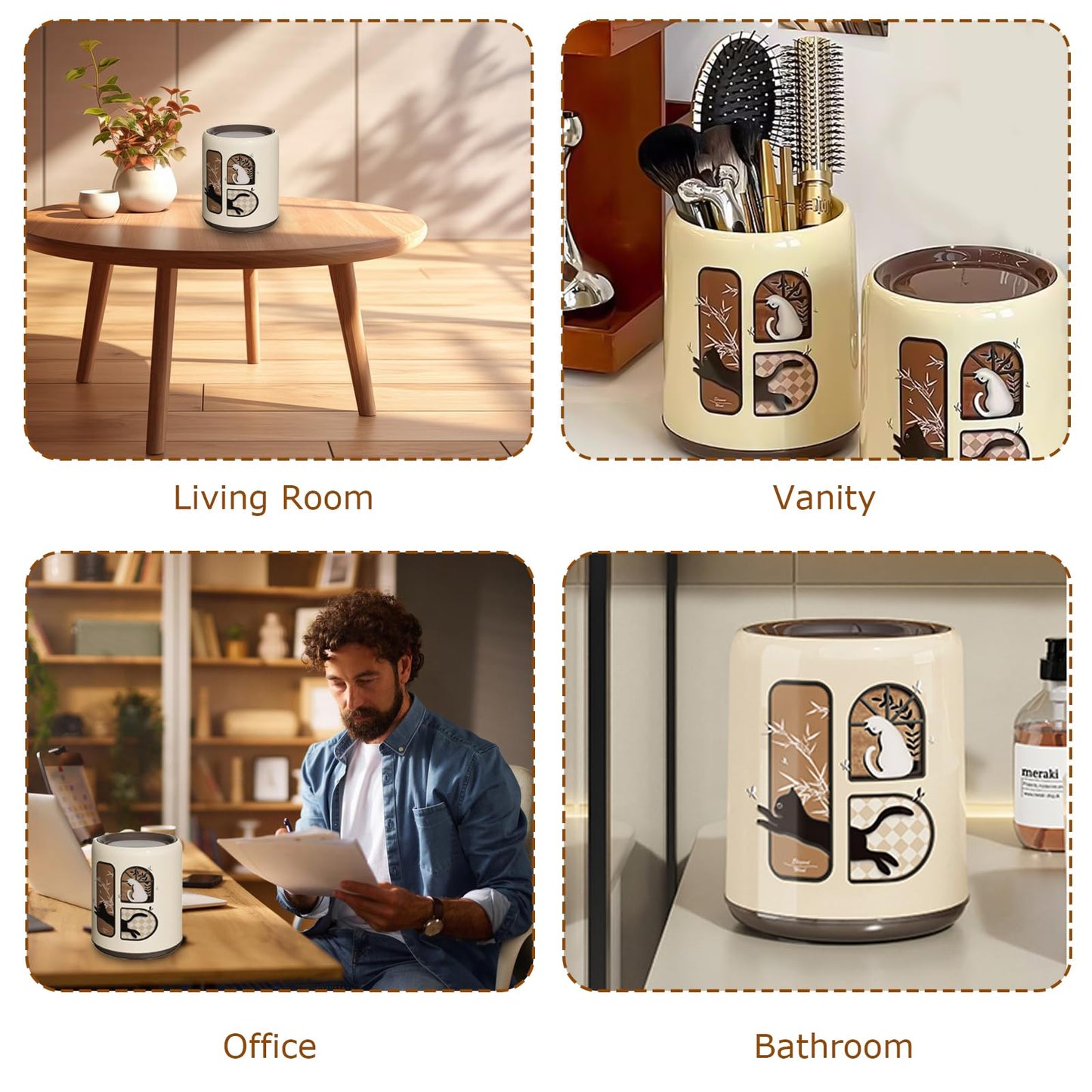 Folemah Vintage Style Desktop Trash Can, Large Capacity Cute Swing Lid Design, Creative Home Office Desktop Trash Bin, Stylish and Tabletop Garbage Can