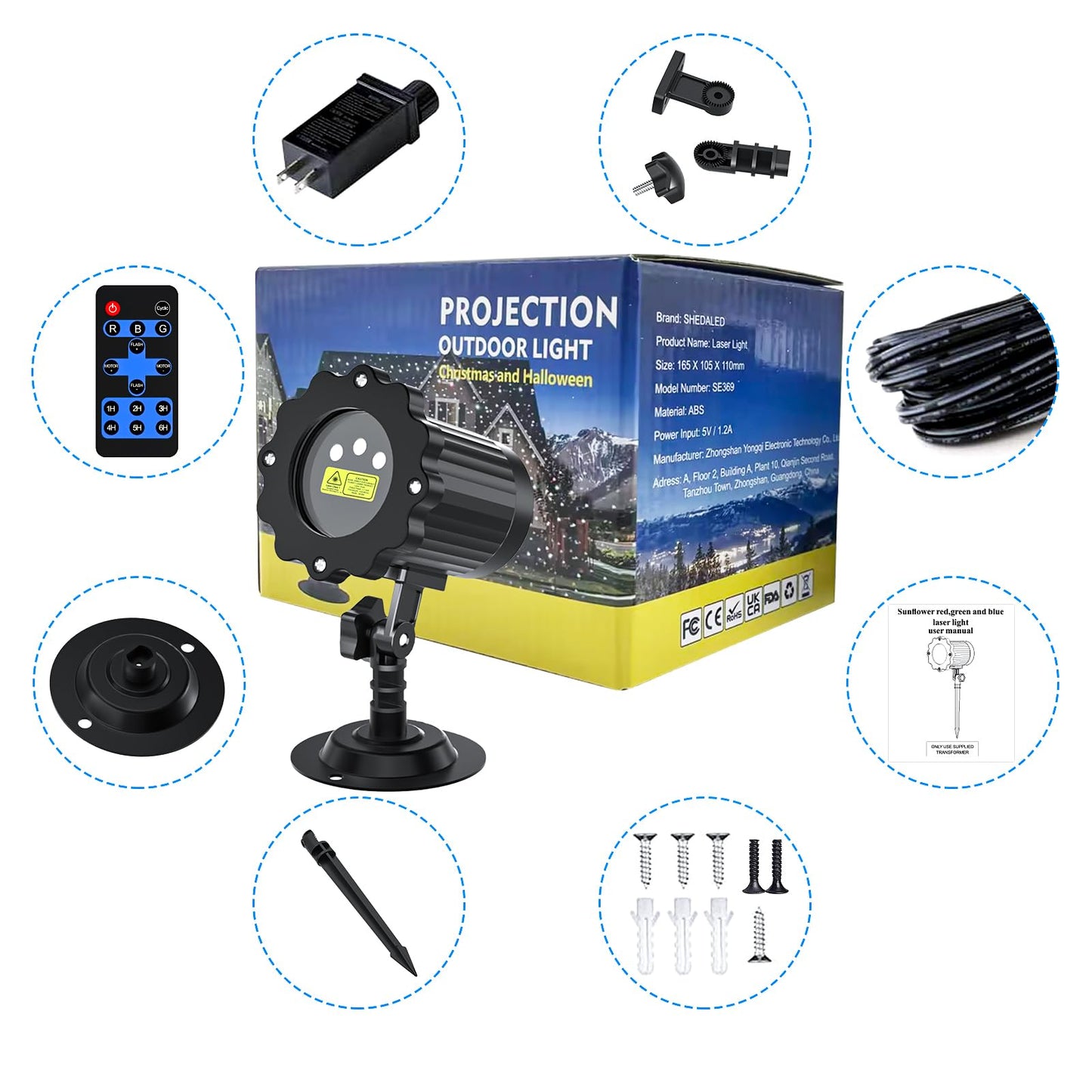 SHEDALED Laser Christmas Projector Lights Outdoor, RGB Laser Light Projector, Firefly Lights Show with Remote & Timer, Waterproof, Holiday Decoration for Christmas, Home House Decor, Party, Garden