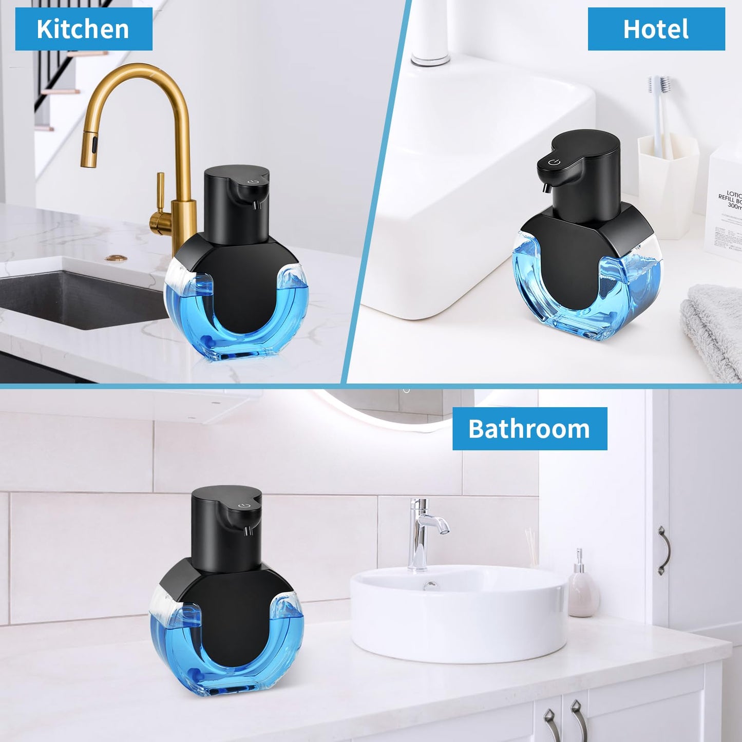 Foam soap Dispenser 15oz/420ml Foaming Hand Sanitizer Touchless Wall Mount with 4levels Adjustable Free Touch Electric Rechargeable with Sensor for bathrooms Kitchens Offices