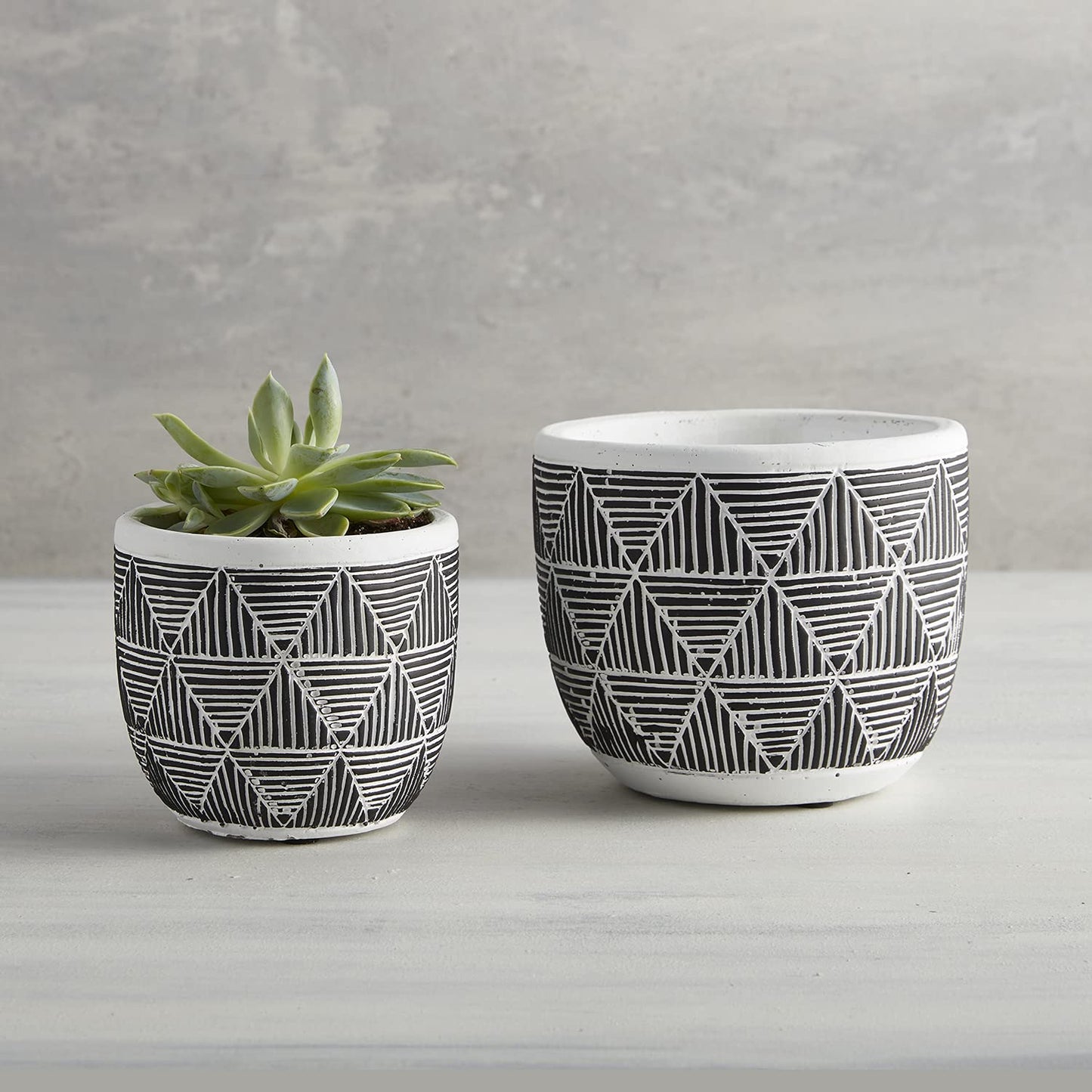 47th & Main Cement Planter Pot, 4.9" Tall, Black Geometry