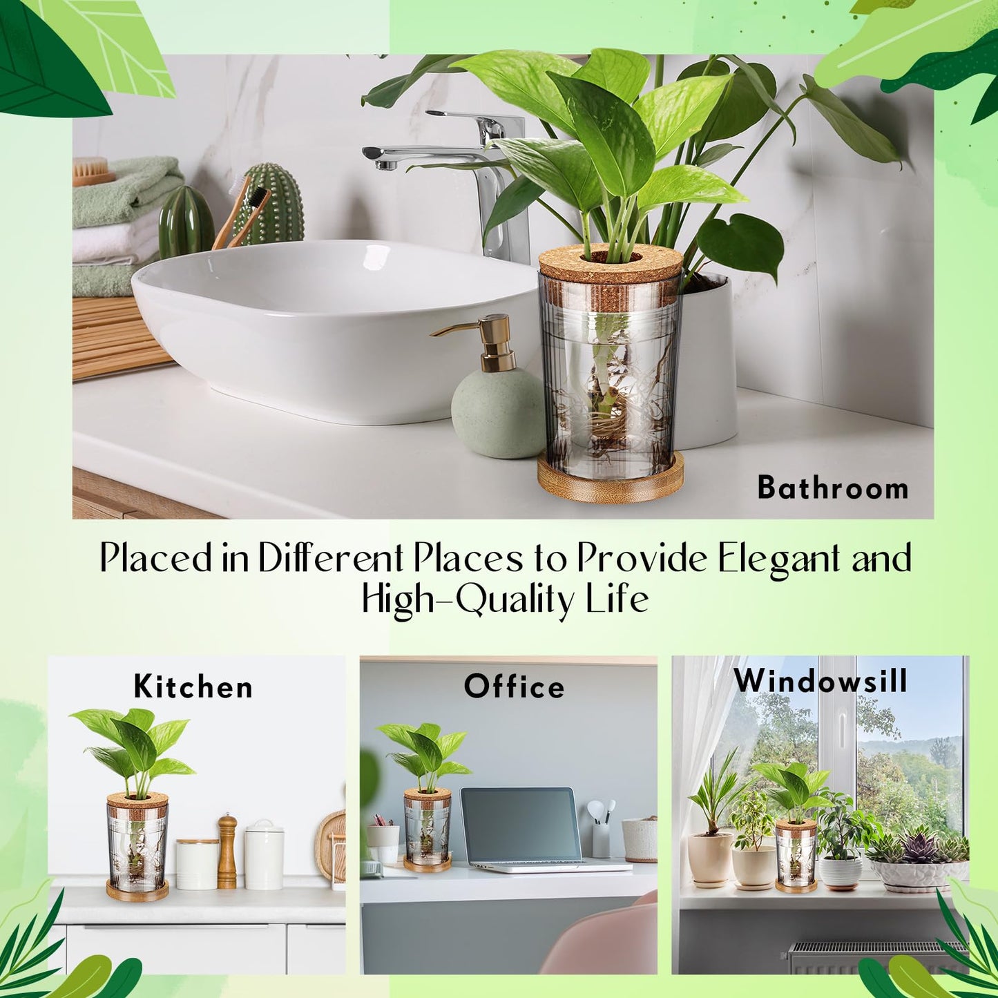 Baderke 9 Packs Propagation Vases for Plants Plastic Plant Propagation Station with Hole Lid and Bamboo Stand Growing in Water Hydroponic Home Office Table Decoration(Stripe Style)