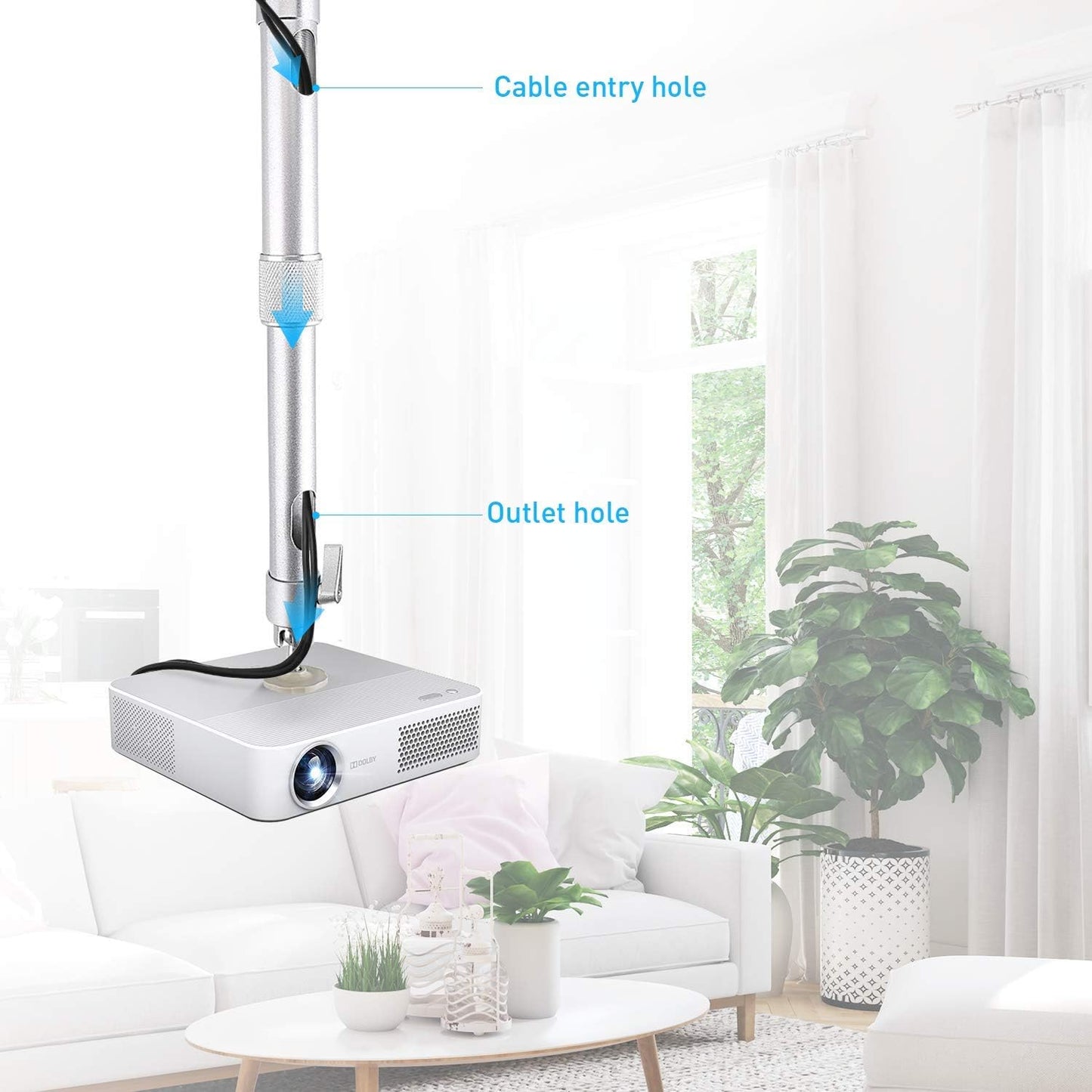 NIERBO Universal Projector Wall Ceiling Mount Hanger 360° Rotatable Head with Extendable Length 11.8 Inch to 19.7 Inch Mounting Bracket