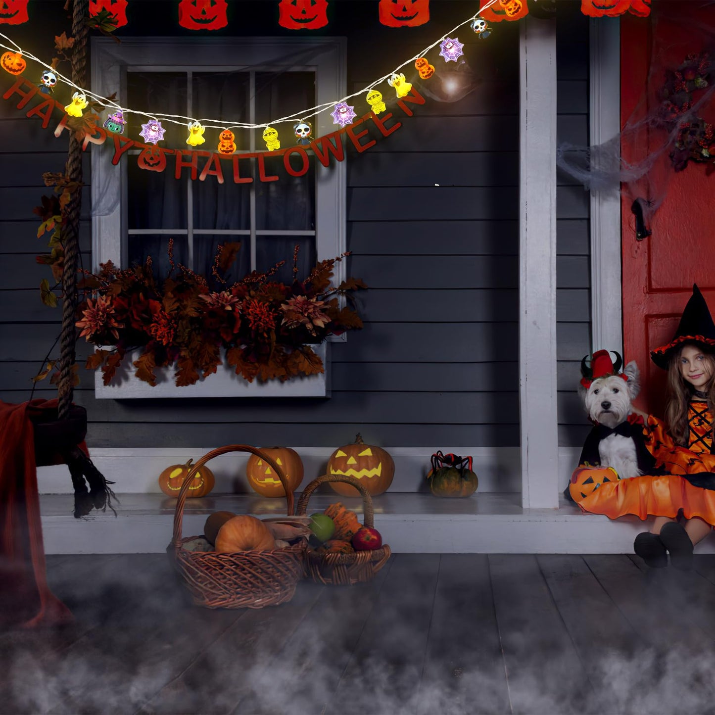 LUTW Halloween Lights Decorations, 10Ft 20 LED Halloween Lights Battery Operated with Timer Waterproof, 8 Lighting Modes, Cute Halloween's String Light for Indoor Outdoor Window Porch Decor