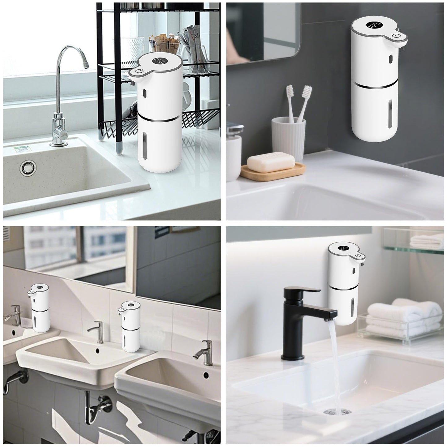 OHIFAST Automatic Liquid Soap Dispenser Touchless, USB Rechargeable Smart Hand Soap Dispenser, 6-Level Adjustable, 12.8oz/380mL Wall Mounted for Bathroom Kitchen Accessories Dish Soap-White